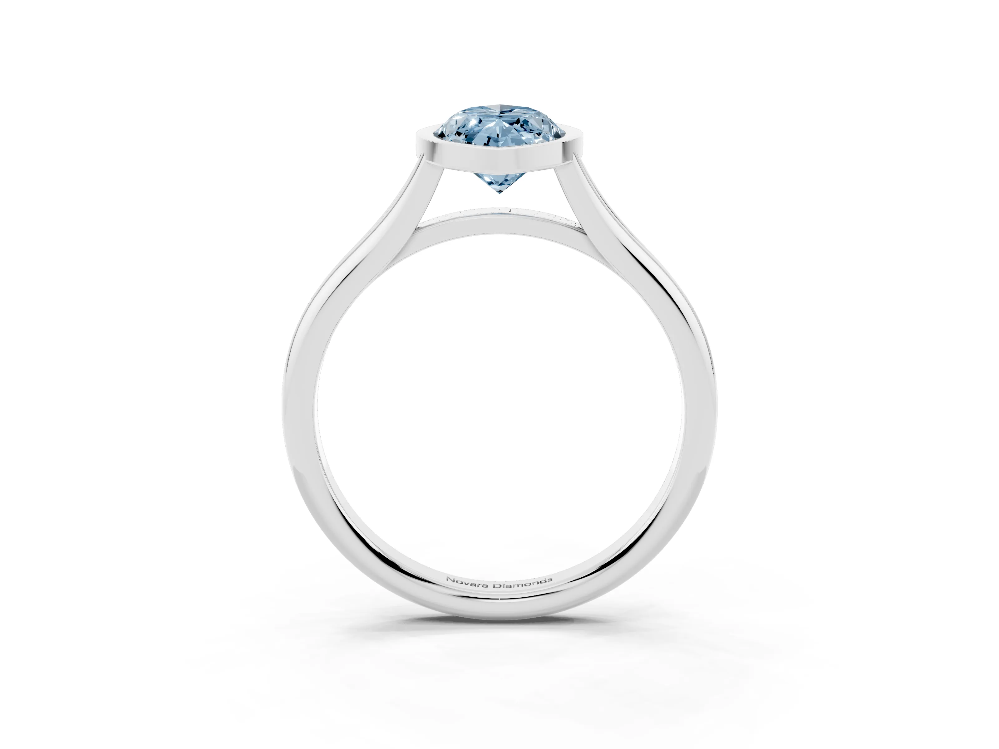 Fancy Blue Bezel Set Marquise Cut Diamond Solitaire Ring Set in White gold with Tapered Band