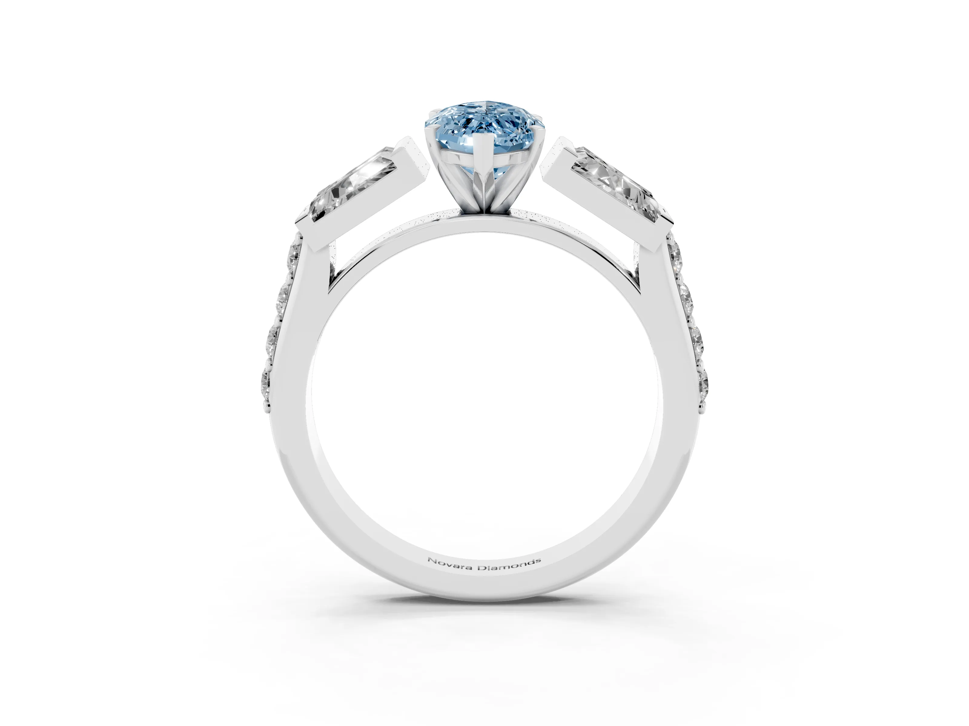 Fancy Blue Marquise Cut Diamond Engagement Ring Set in Silver with Baguette Side Stones and Channel Set Band