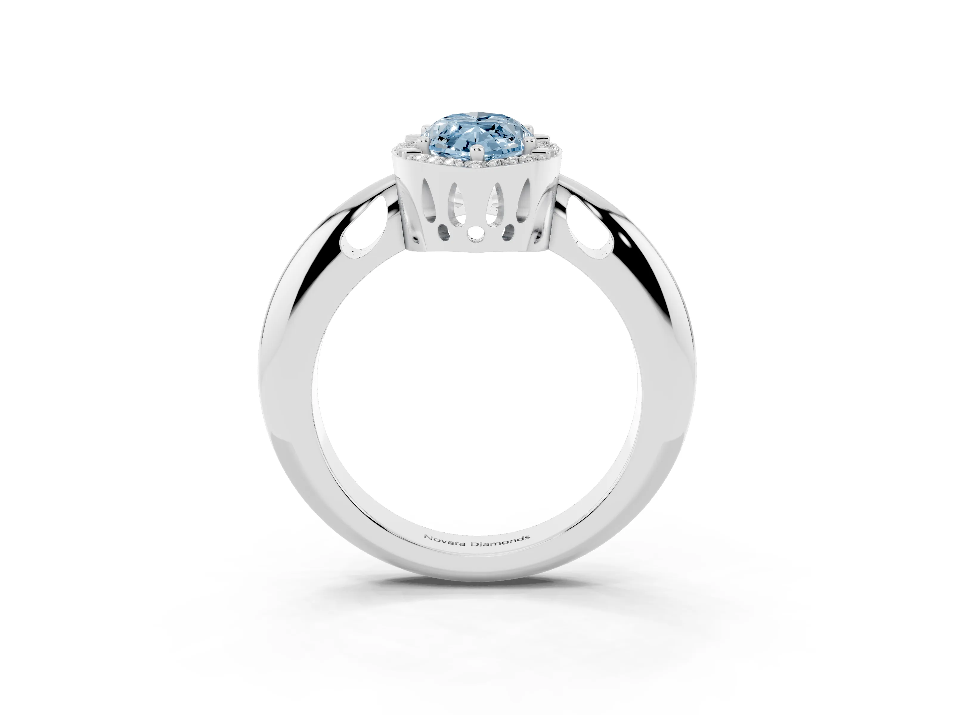 Fancy Blue Marquise Cut Diamond Halo Engagement Ring Set in Platinum with Plain Split Shank and Prong Setting