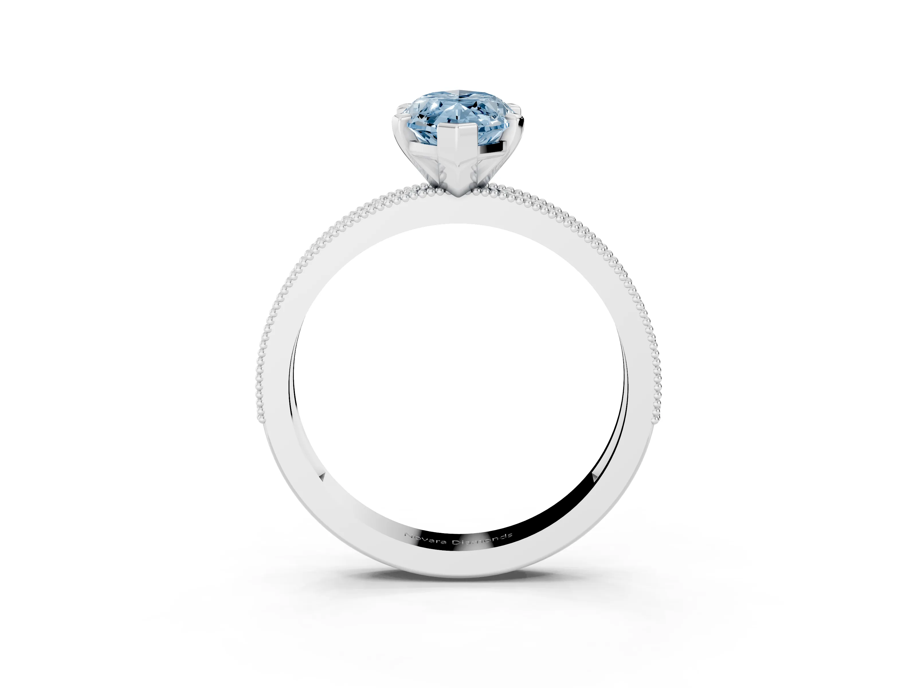 Fancy Blue Marquise Cut Diamond Milgrain Pavé Engagement Ring Set in Platinum with Prong Setting