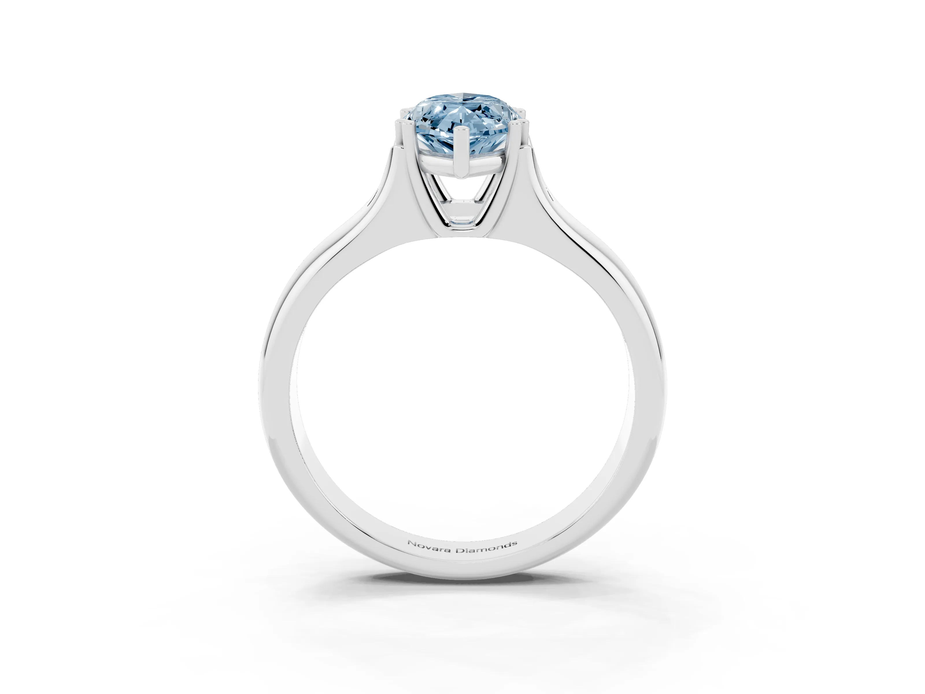 Fancy Blue Marquise Cut Diamond Solitaire Ring Set in Silver with Wide Band and Prong Setting
