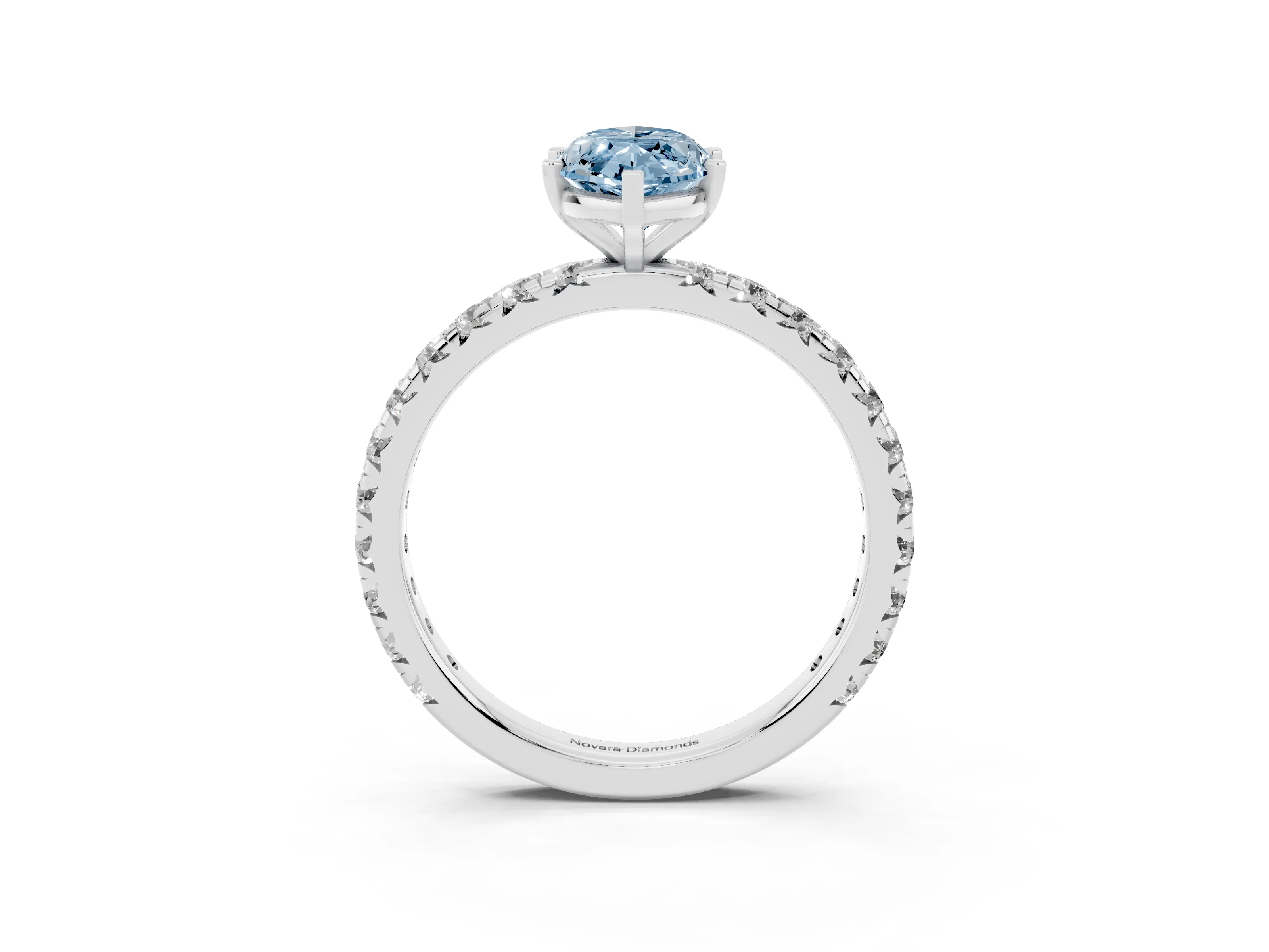 Fancy Blue Marquise Cut Diamond Pavé Solitaire Ring Set in Platinum with Round Band and Prong Setting