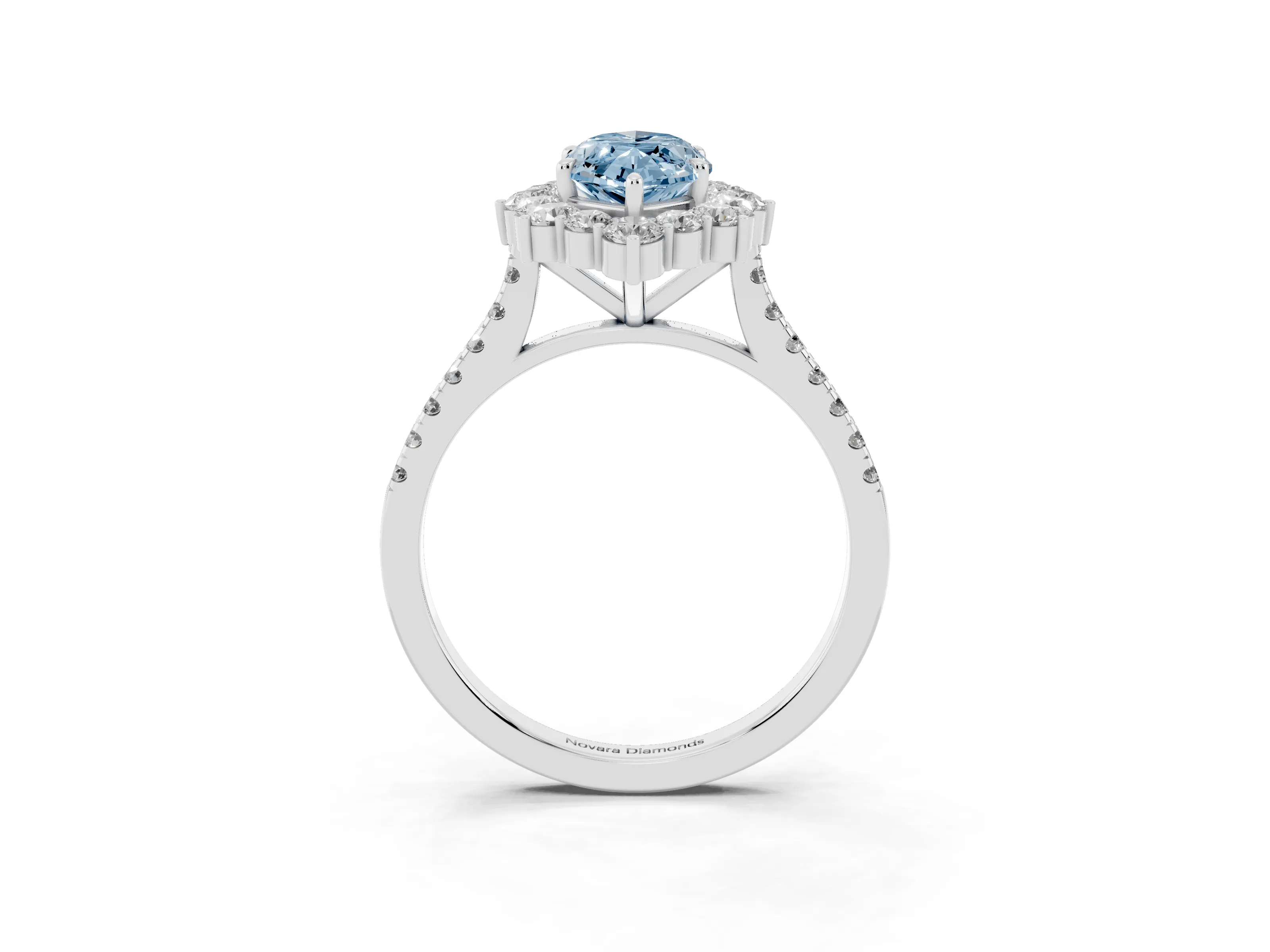 Fancy Blue Marquise Cut Diamond Halo Ring Set in White gold with Pavé Band and Prong Setting
