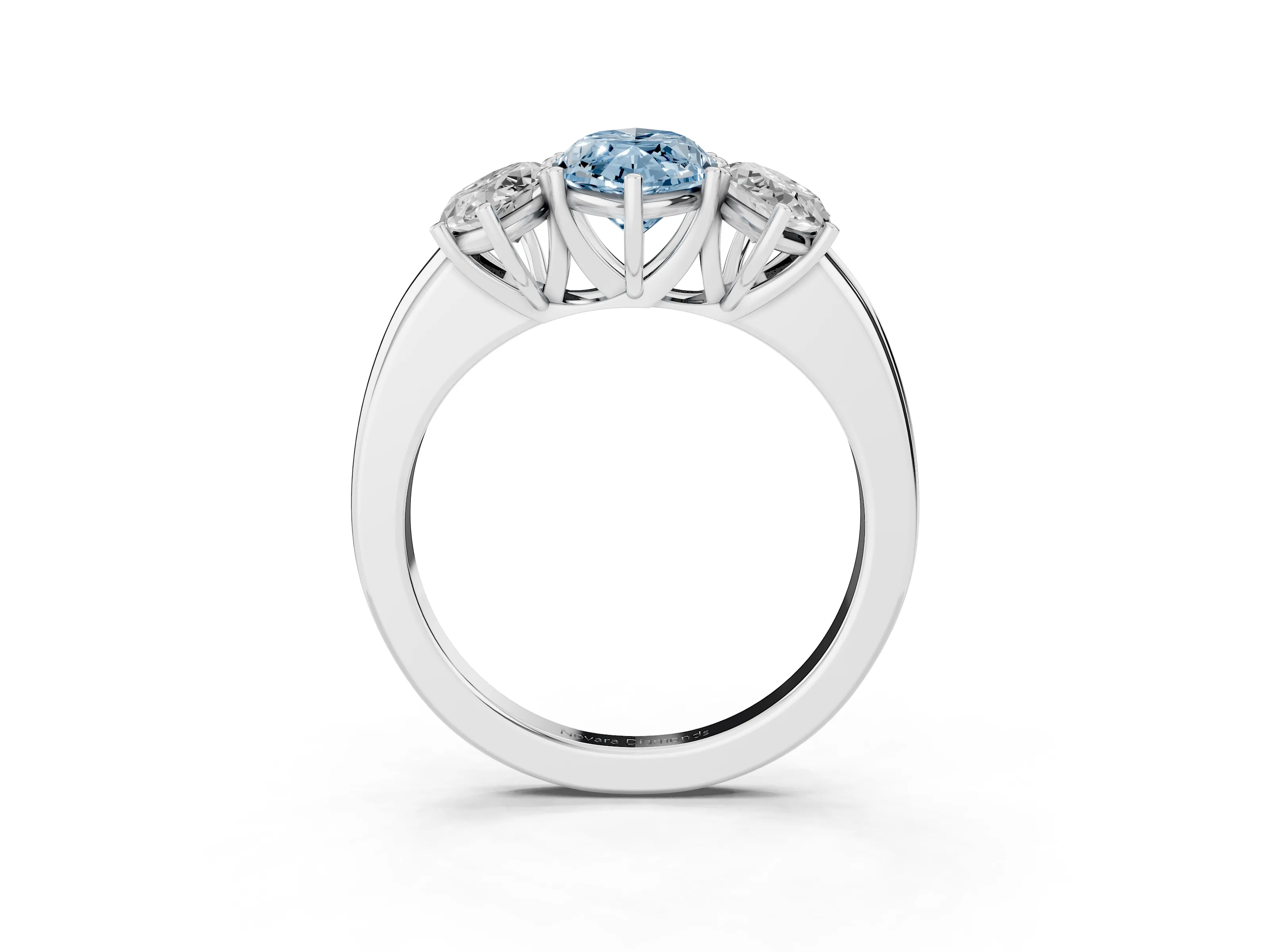 Fancy Blue Marquise Cut Diamond Three-Stone Ring Set in White gold with Bold Center and Classic Band