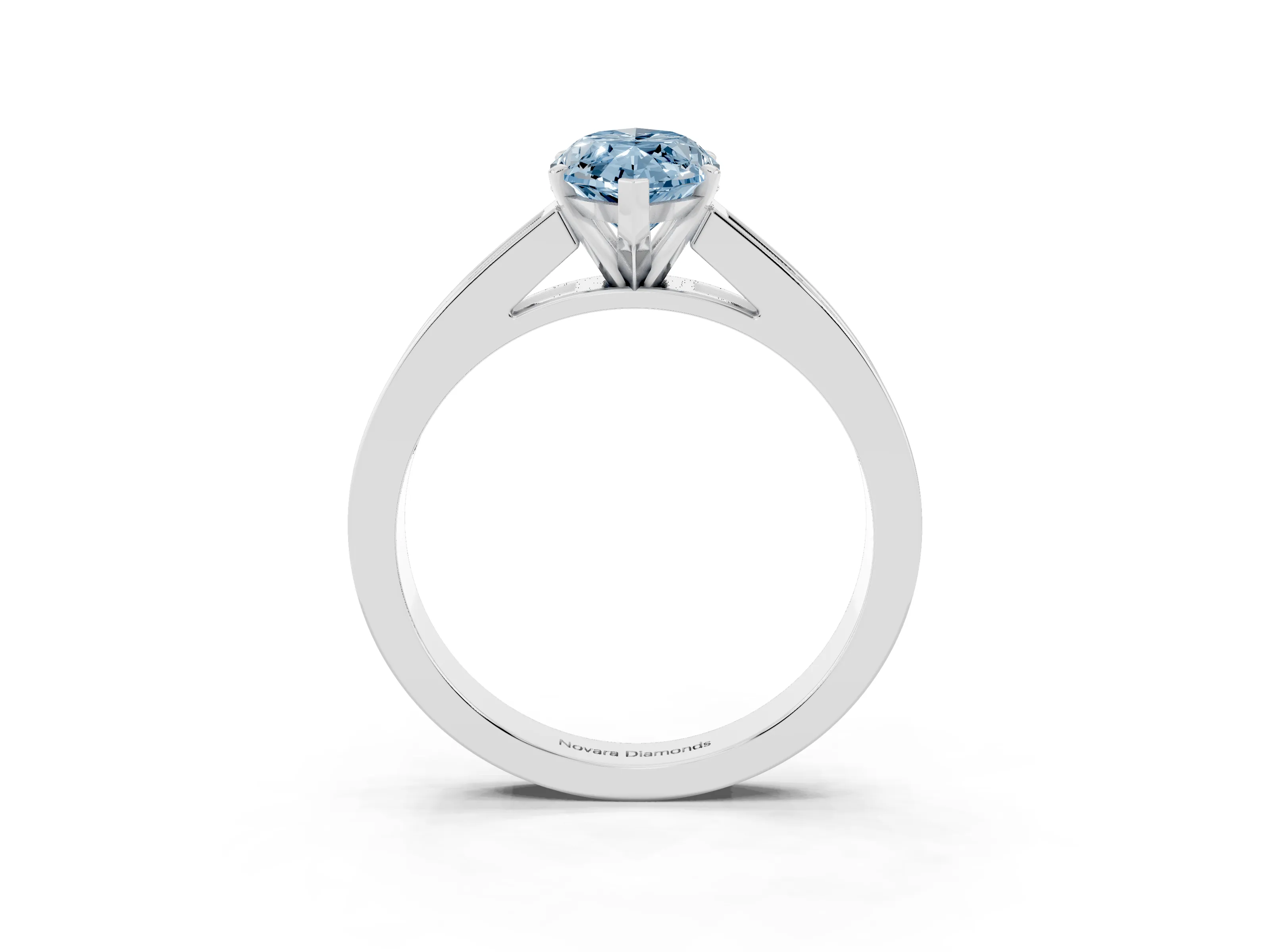 Fancy Blue Marquise Cut Diamond Solitaire Ring Set in Platinum with Channel-Set Band and Prong Setting