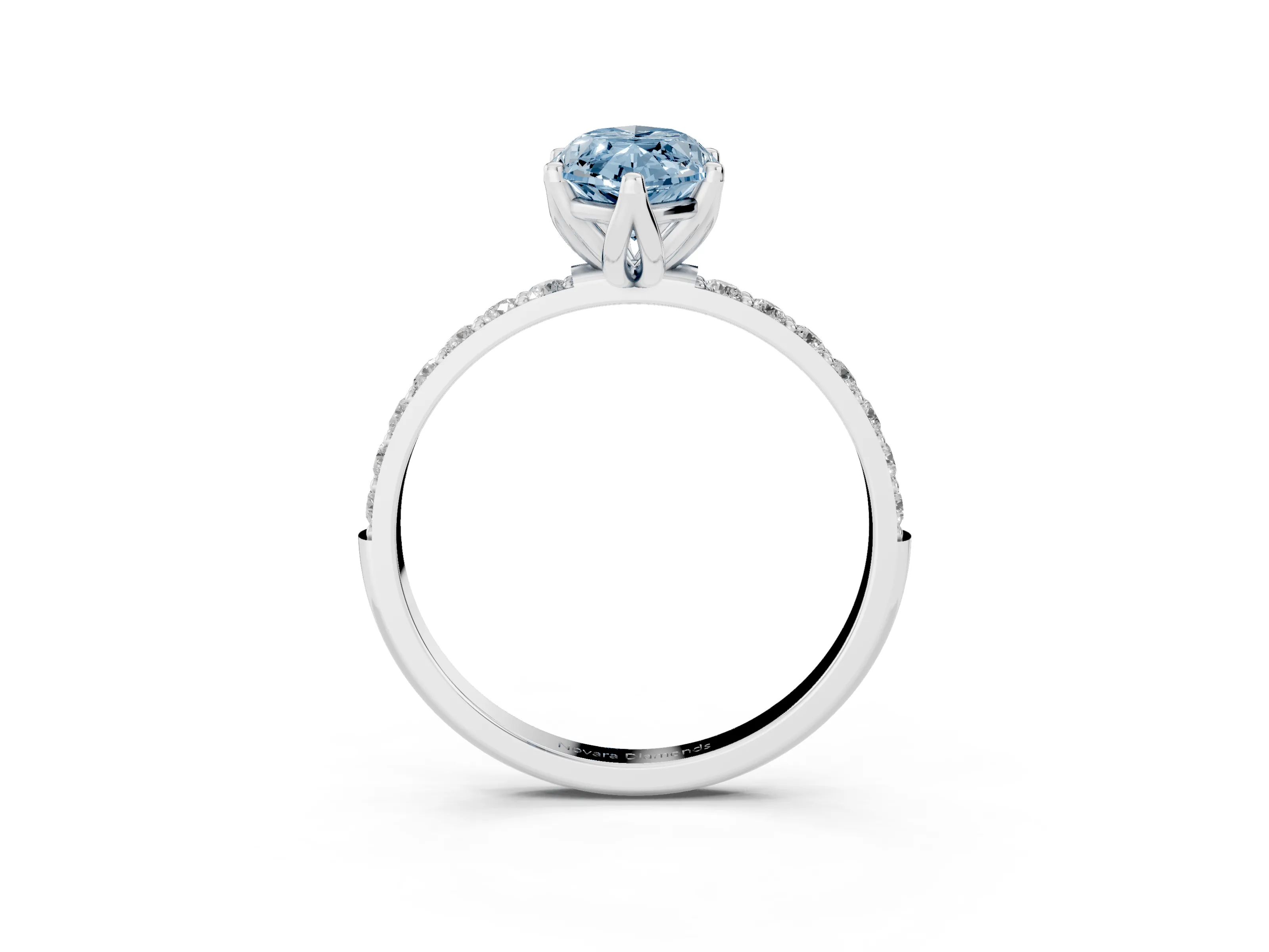 Fancy Blue Marquise Cut Diamond Solitaire Engagement Ring Set in Silver with Round Pavé Band and Prong Setting