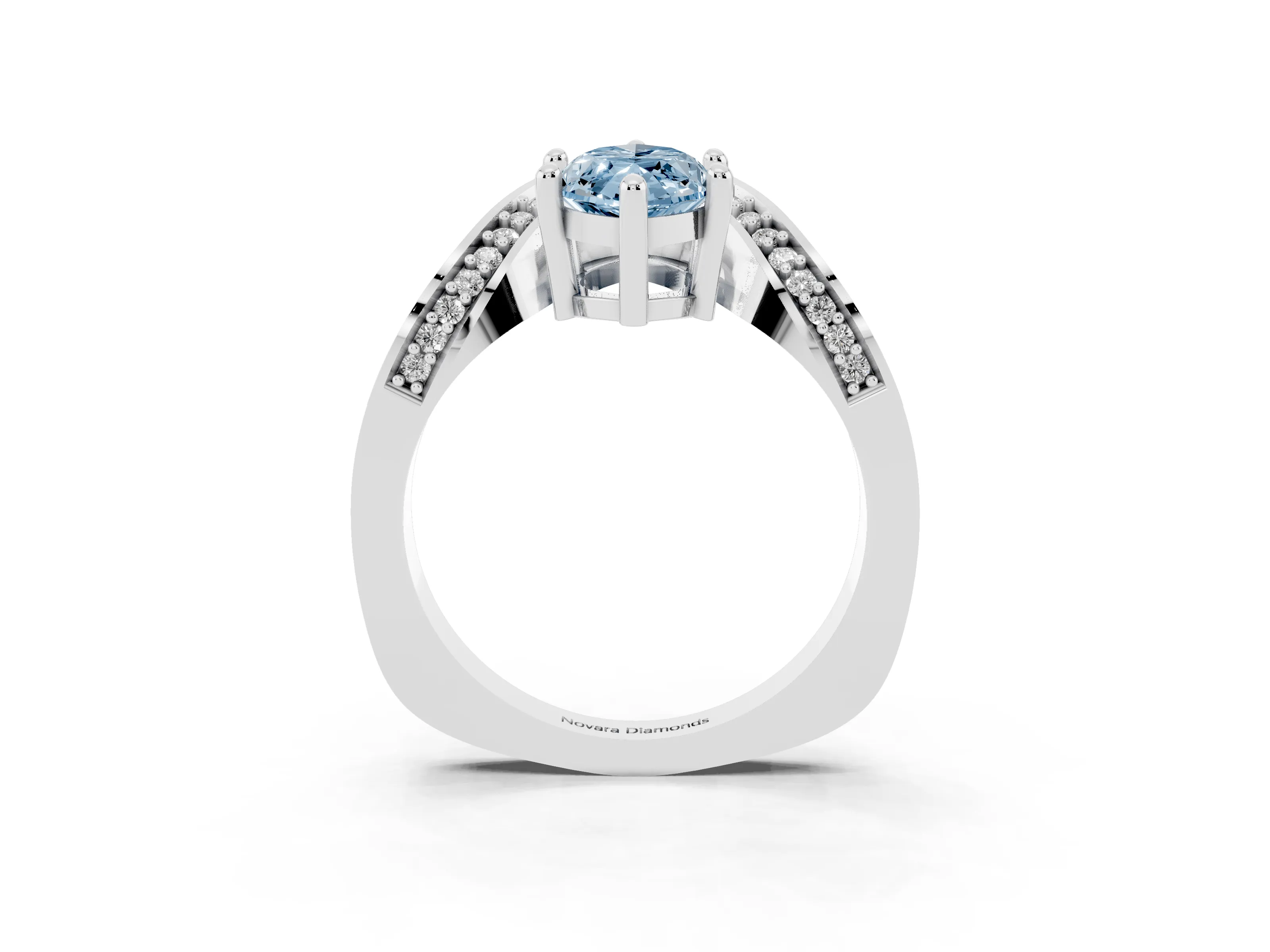 Fancy Blue Marquise Cut Diamond Solitaire Engagement Ring Set in Silver with Pavé Shoulders