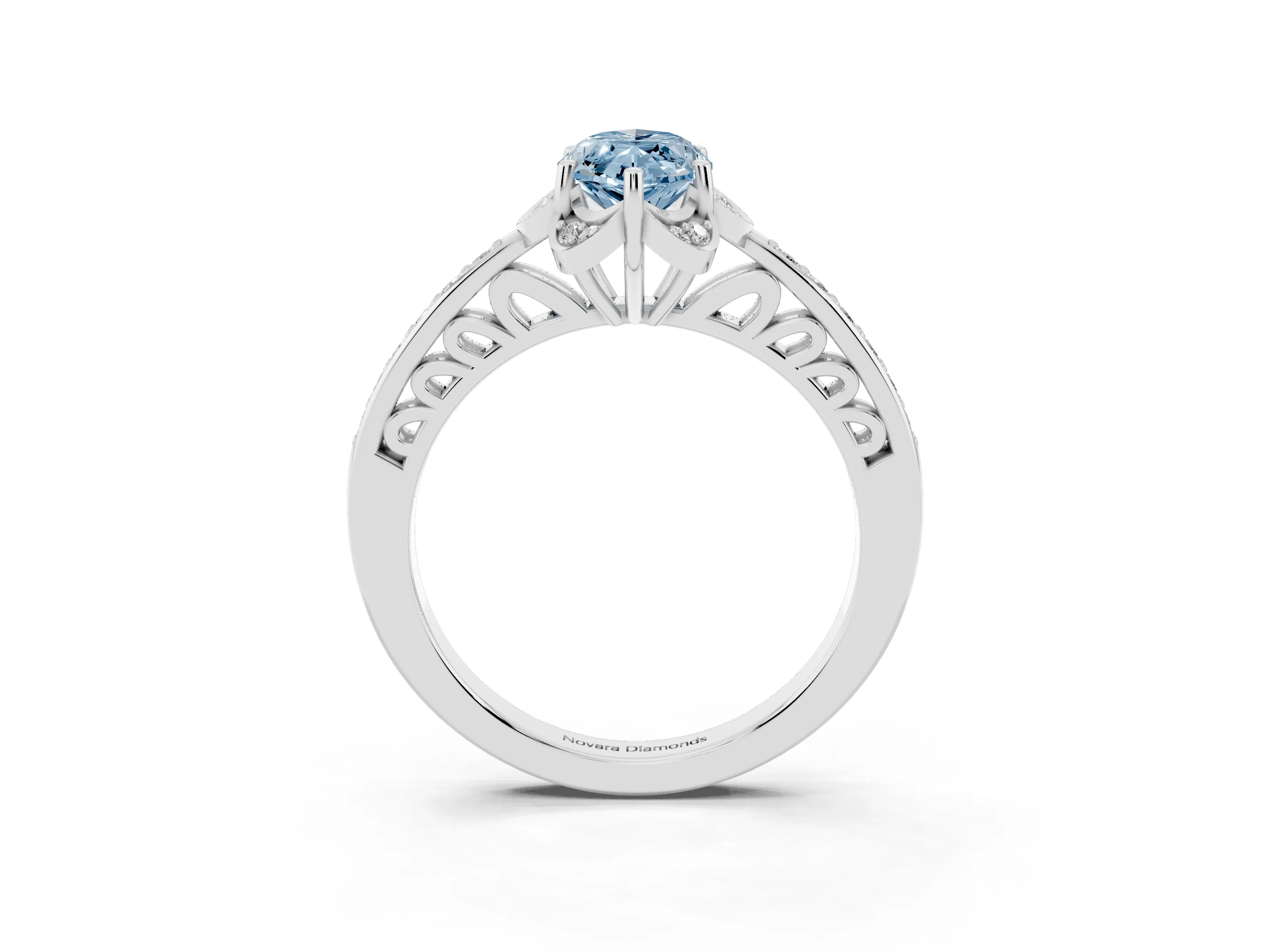 Fancy Blue Marquise Cut Diamond Halo Ring Set in White gold with Channel Set Band and Prong Setting