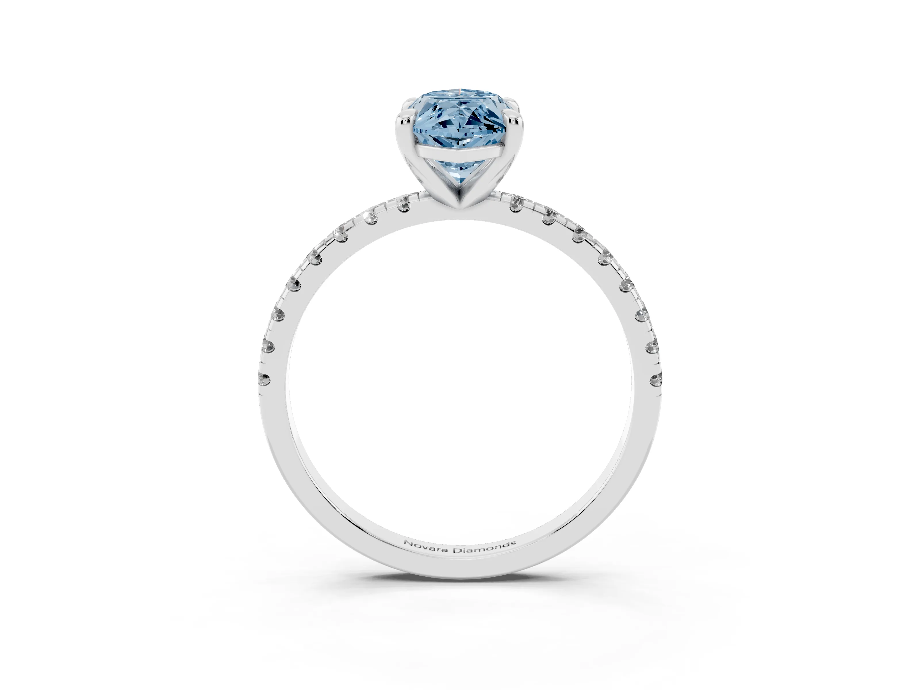 Fancy Blue Marquise Cut Diamond Brilliant Solitaire Ring Set in White gold with Pavé Band and Prong Setting