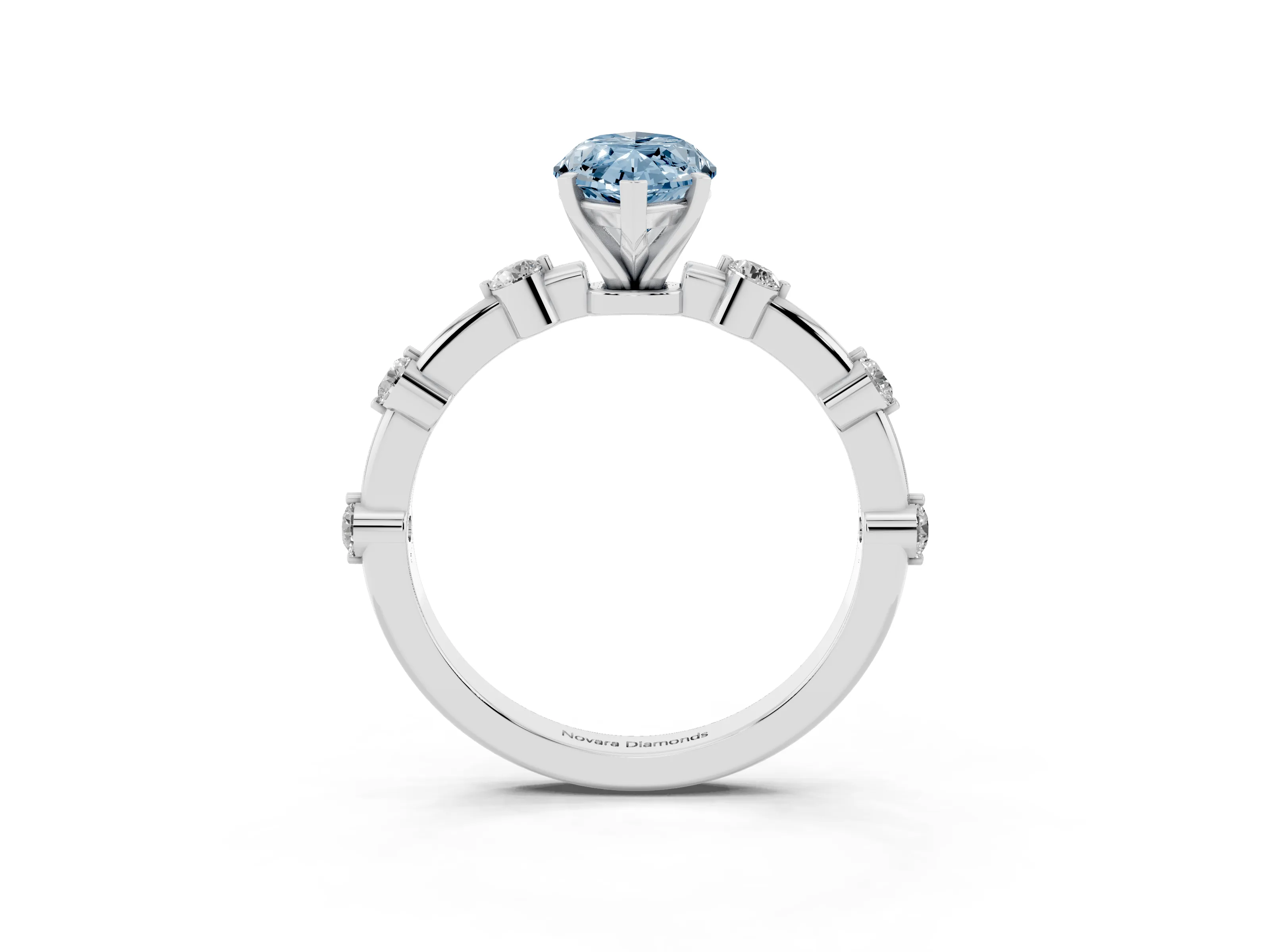 Fancy Blue Marquise Cut Diamond Solitaire Ring Set in White gold with Bezel Set Side Stones and Prong Setting