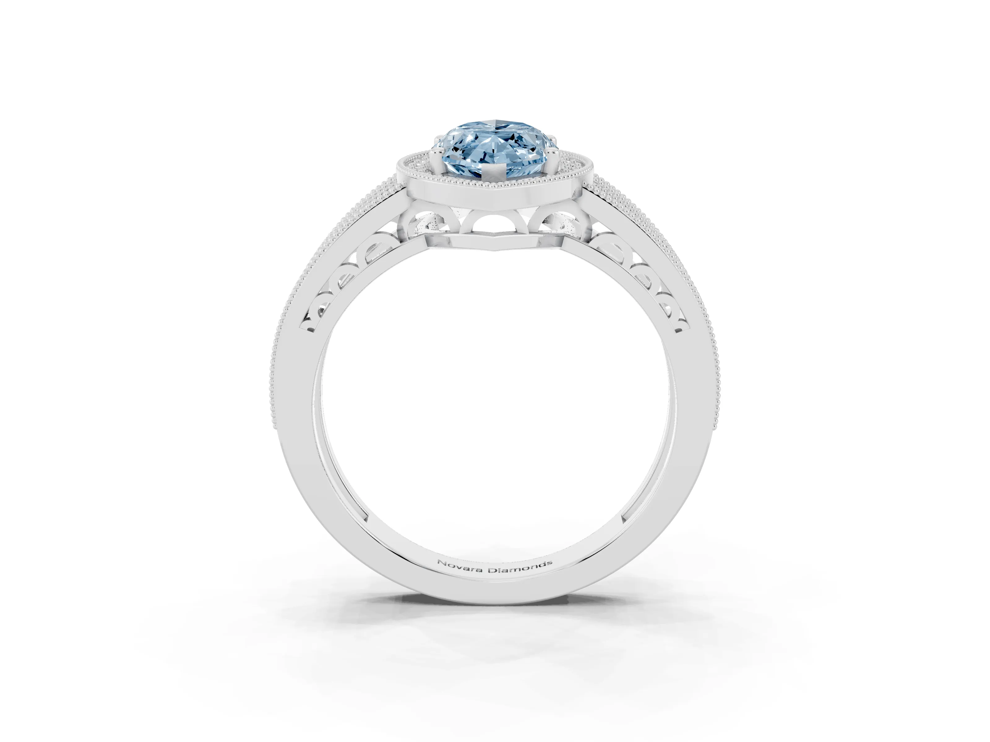 Fancy Blue Marquise Cut Diamond Halo Ring Set in Silver with Accent Split Shank and Prong Setting