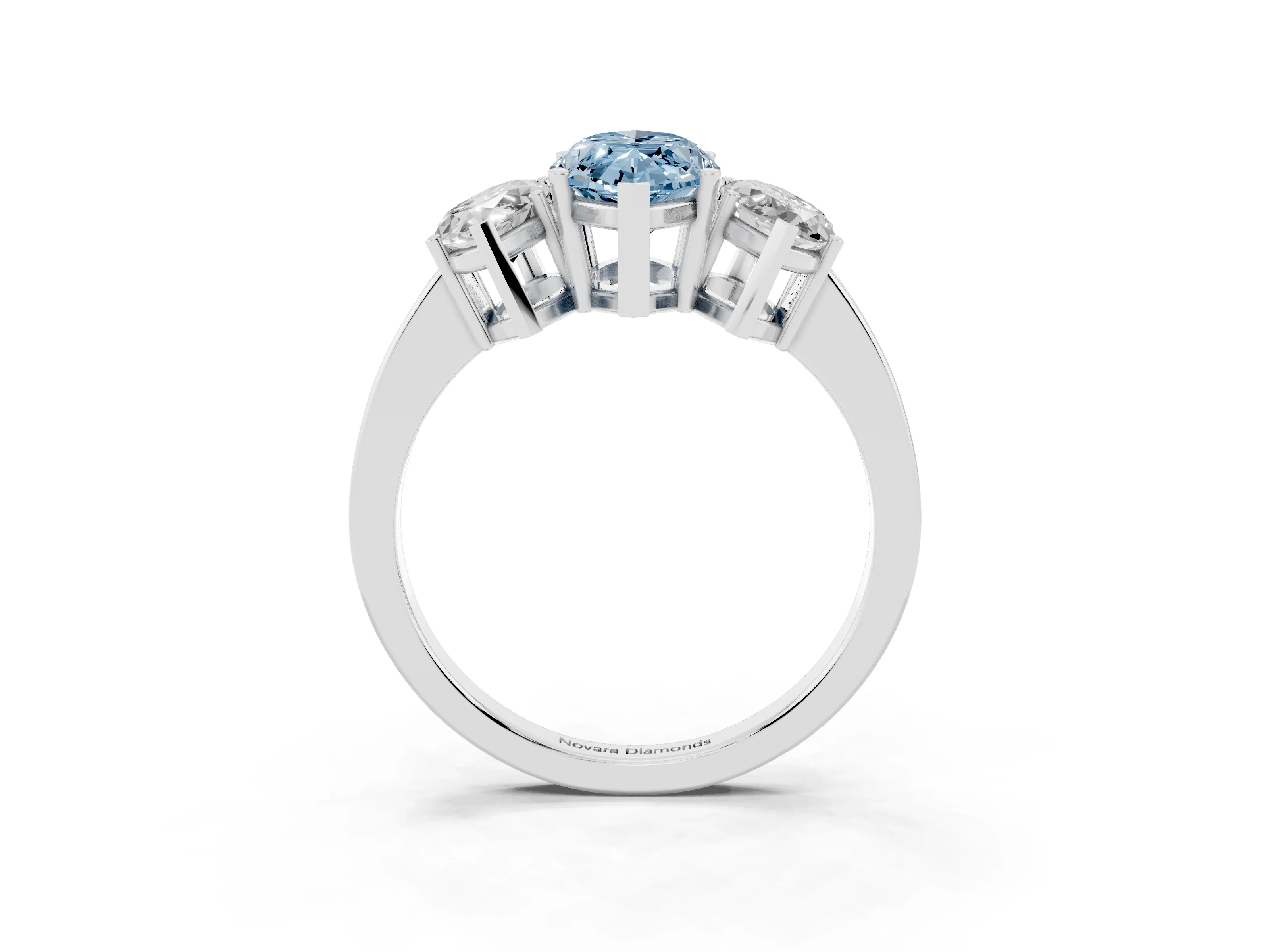 Fancy Blue Marquise Cut Diamond Three-Stone Engagement Ring Set in White gold with Flat Band