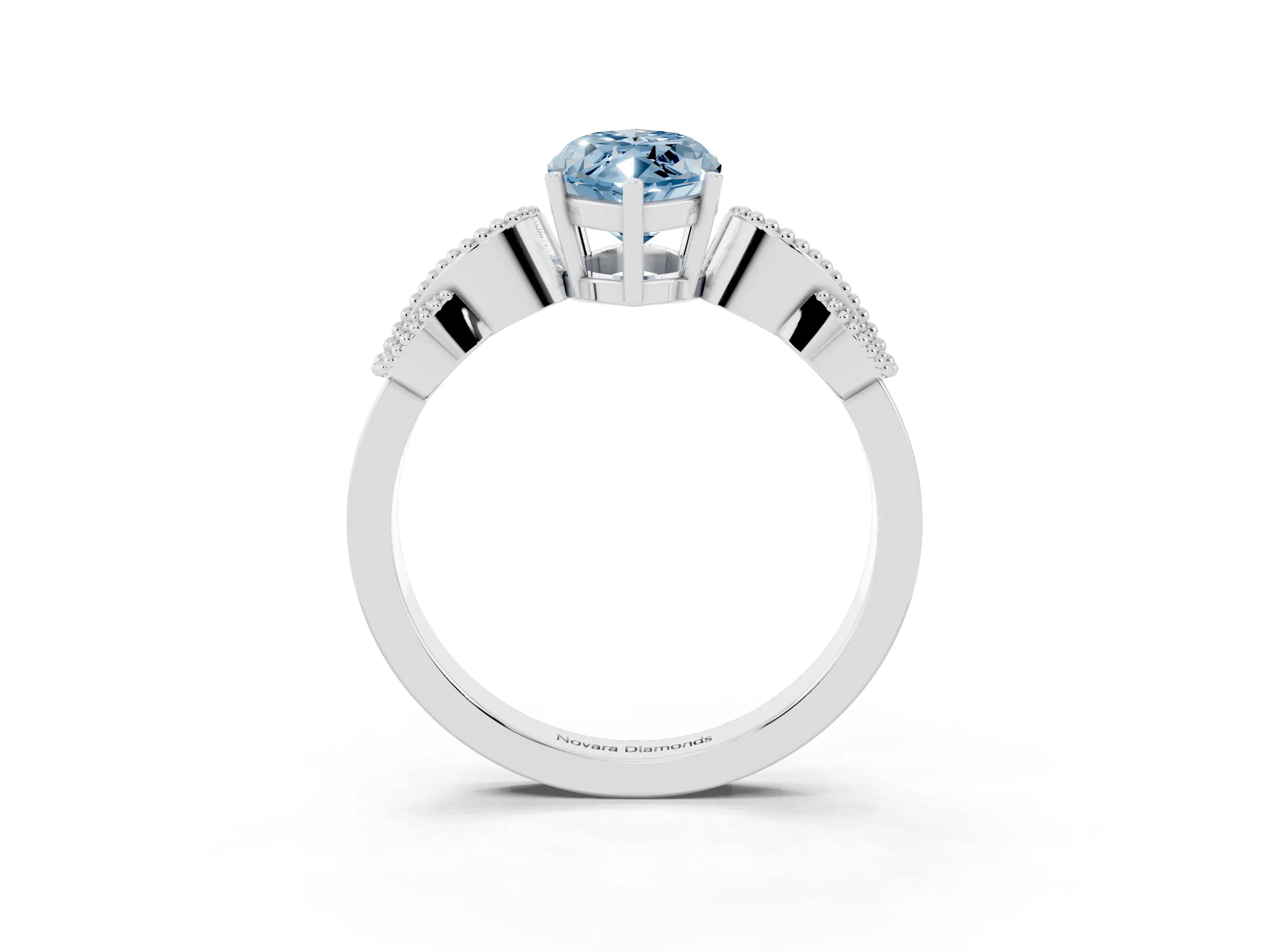 Fancy Blue Marquise Cut Diamond Milgrain Leaf Band Solitaire Ring Set in Platinum with Accent Stones and Prong Setting