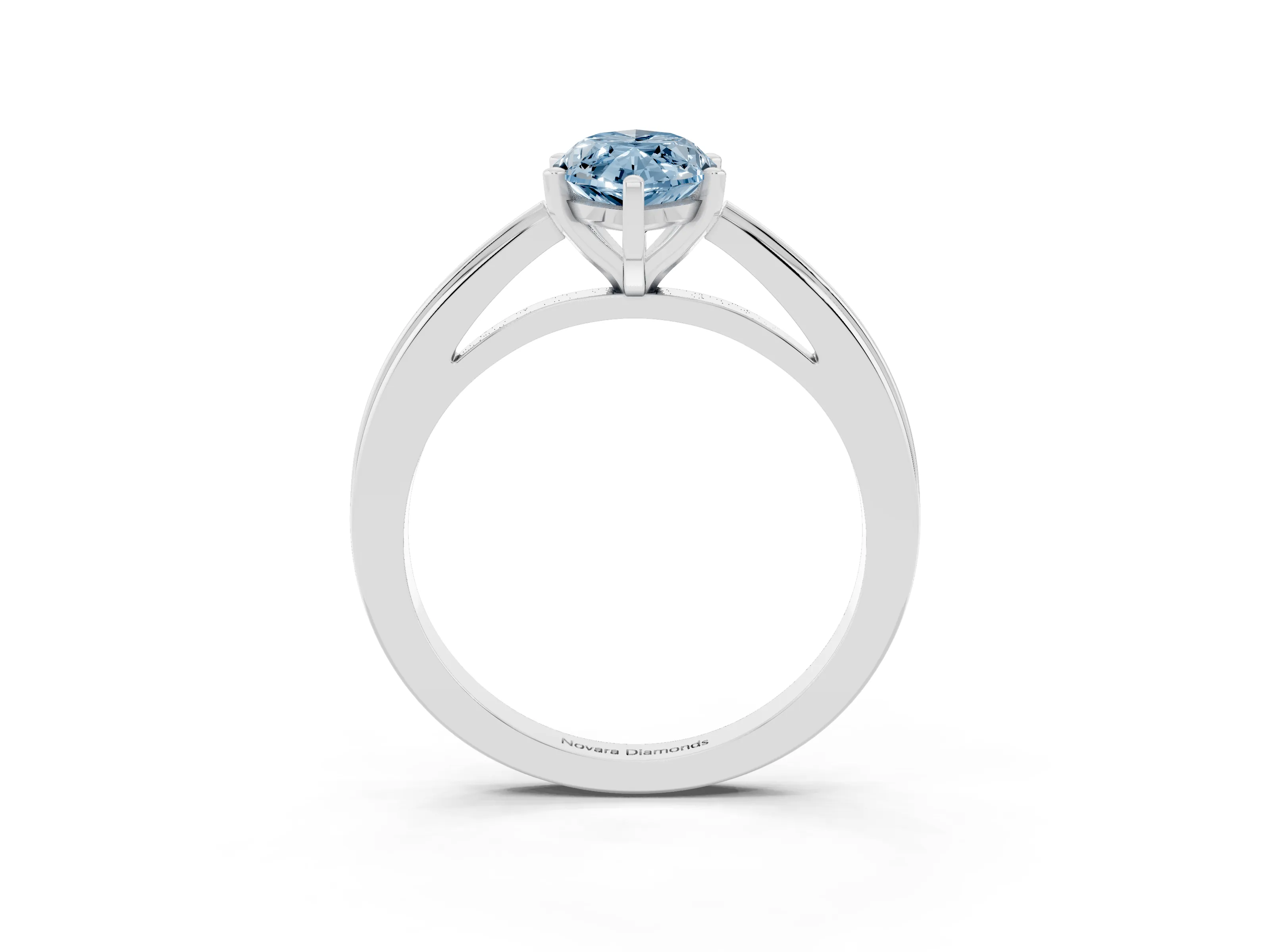 Fancy Blue Marquise Cut Diamond Solitaire Ring Set in Platinum with Prong Setting and Classic Band