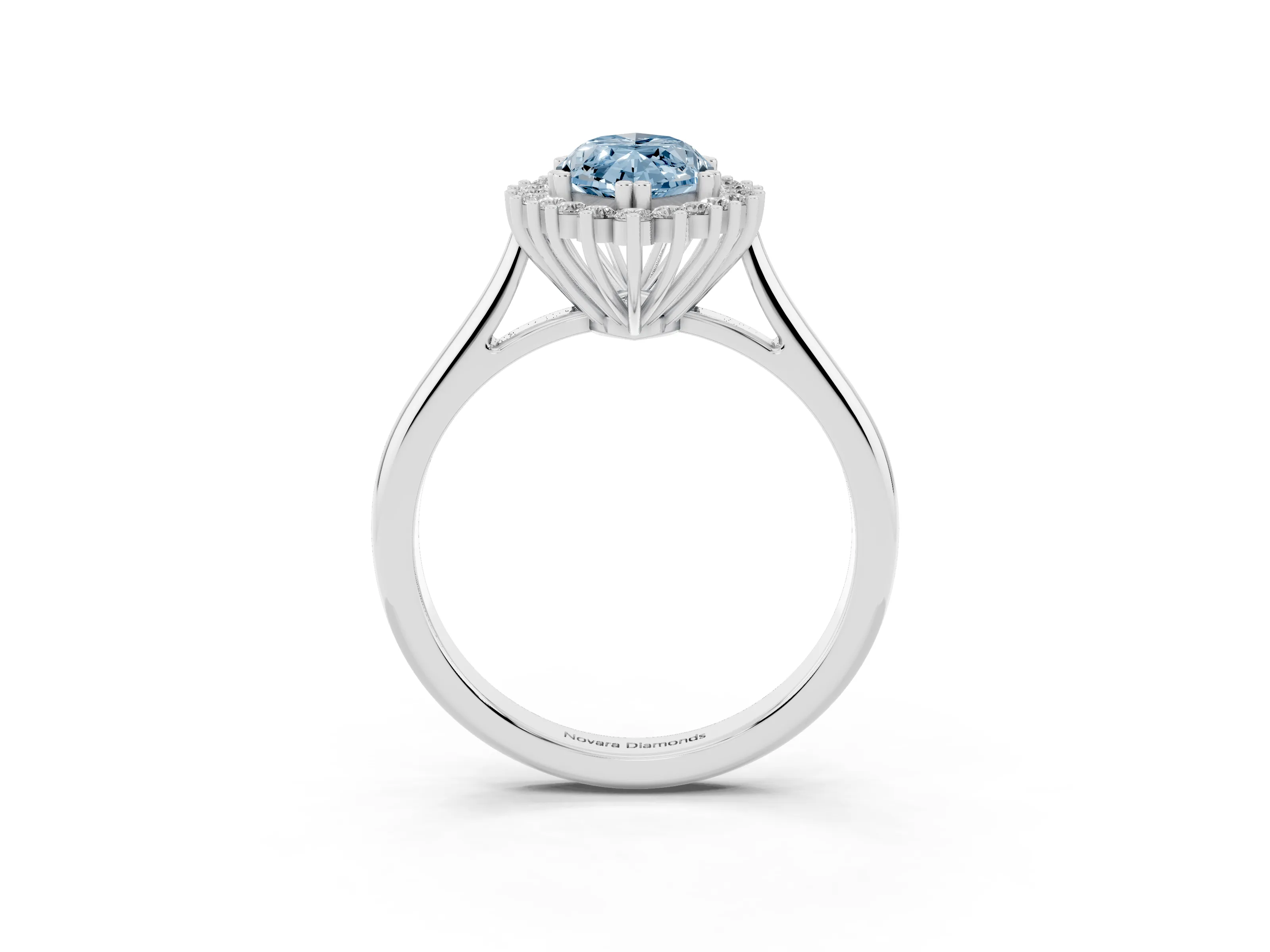 Fancy Blue Marquise Cut Diamond Halo Ring Set in Platinum with Plain Solitaire Band and Prong Setting