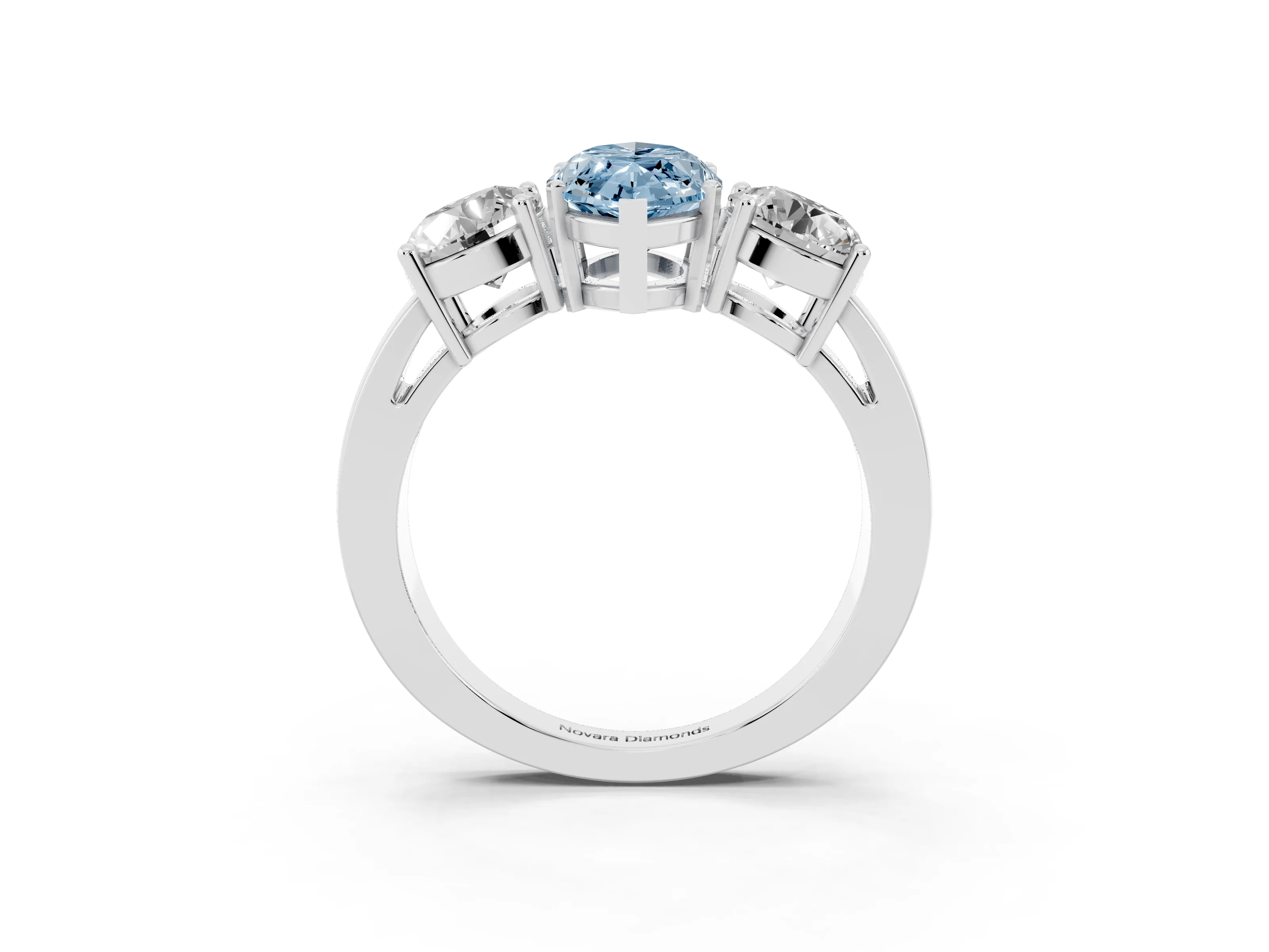 Fancy Blue Marquise Cut Diamond Three-Stone Ring Set in Platinum with Round Side Stones and Classic Band