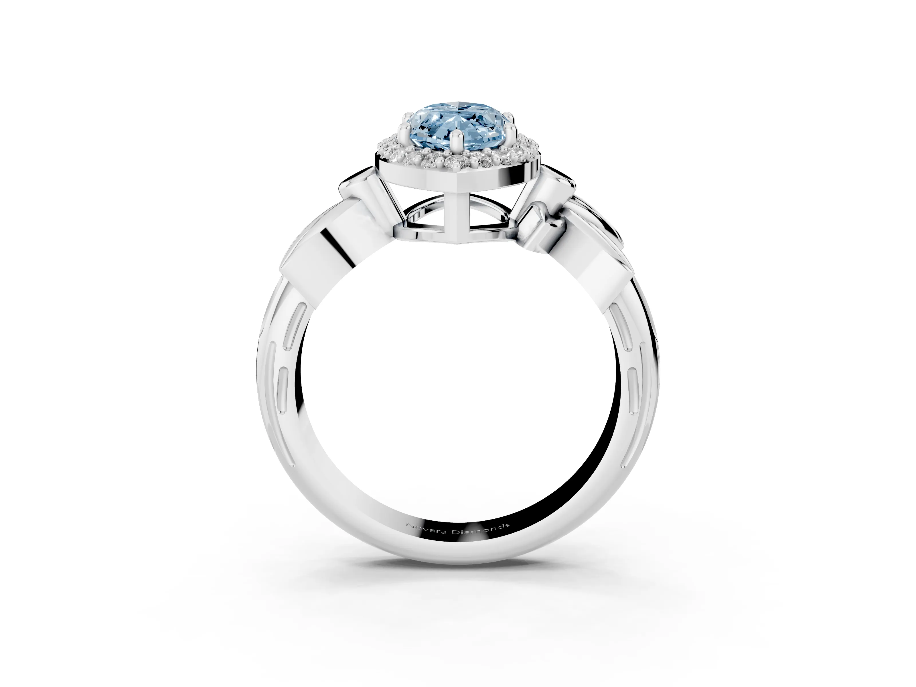 Fancy Blue Marquise Cut Diamond Halo Floral Band Ring Set in Silver with Prong Setting