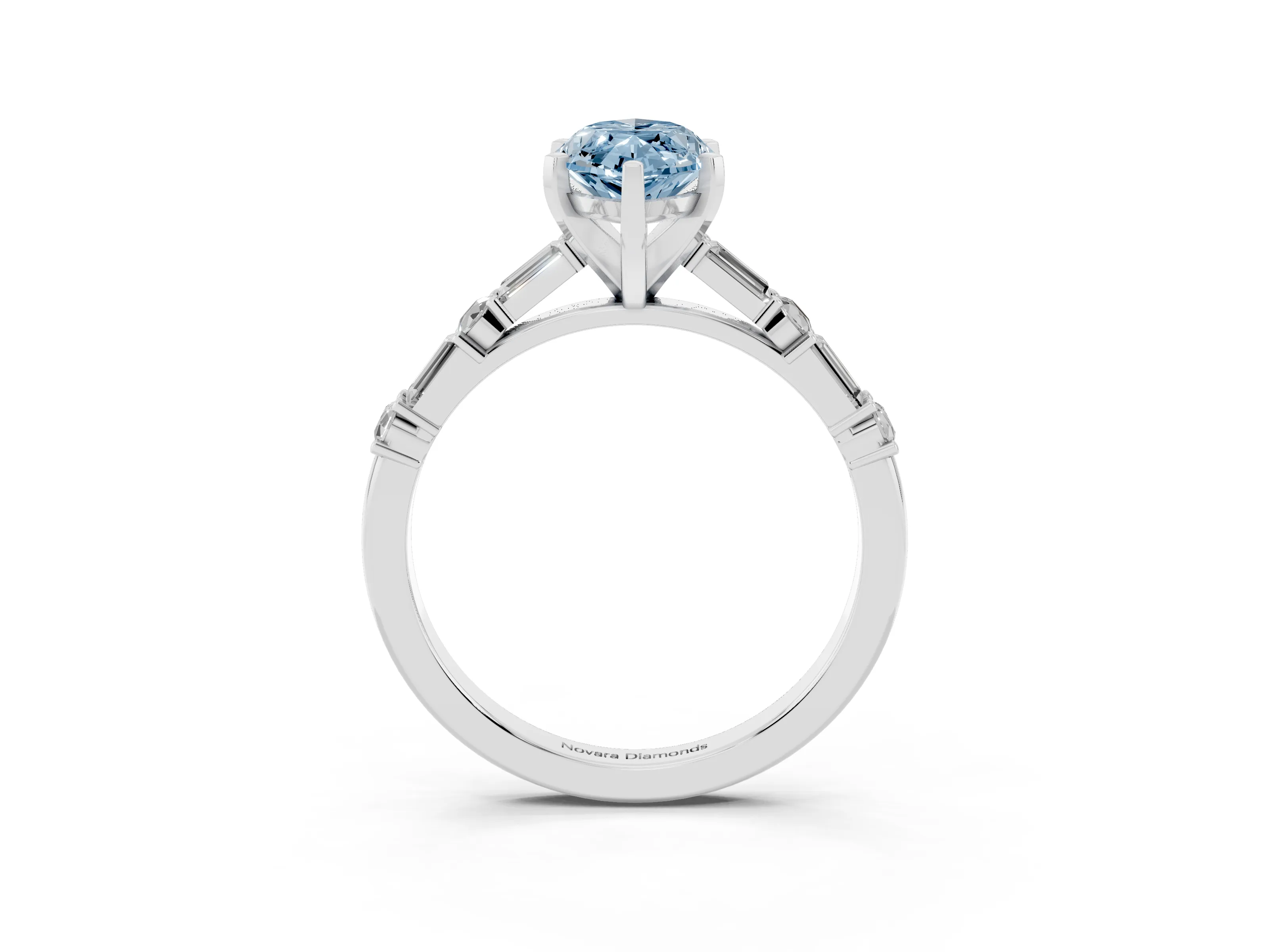 Fancy Blue Marquise Cut Diamond Solitaire Set in Silver with Side Baguettes and Channel Set Band
