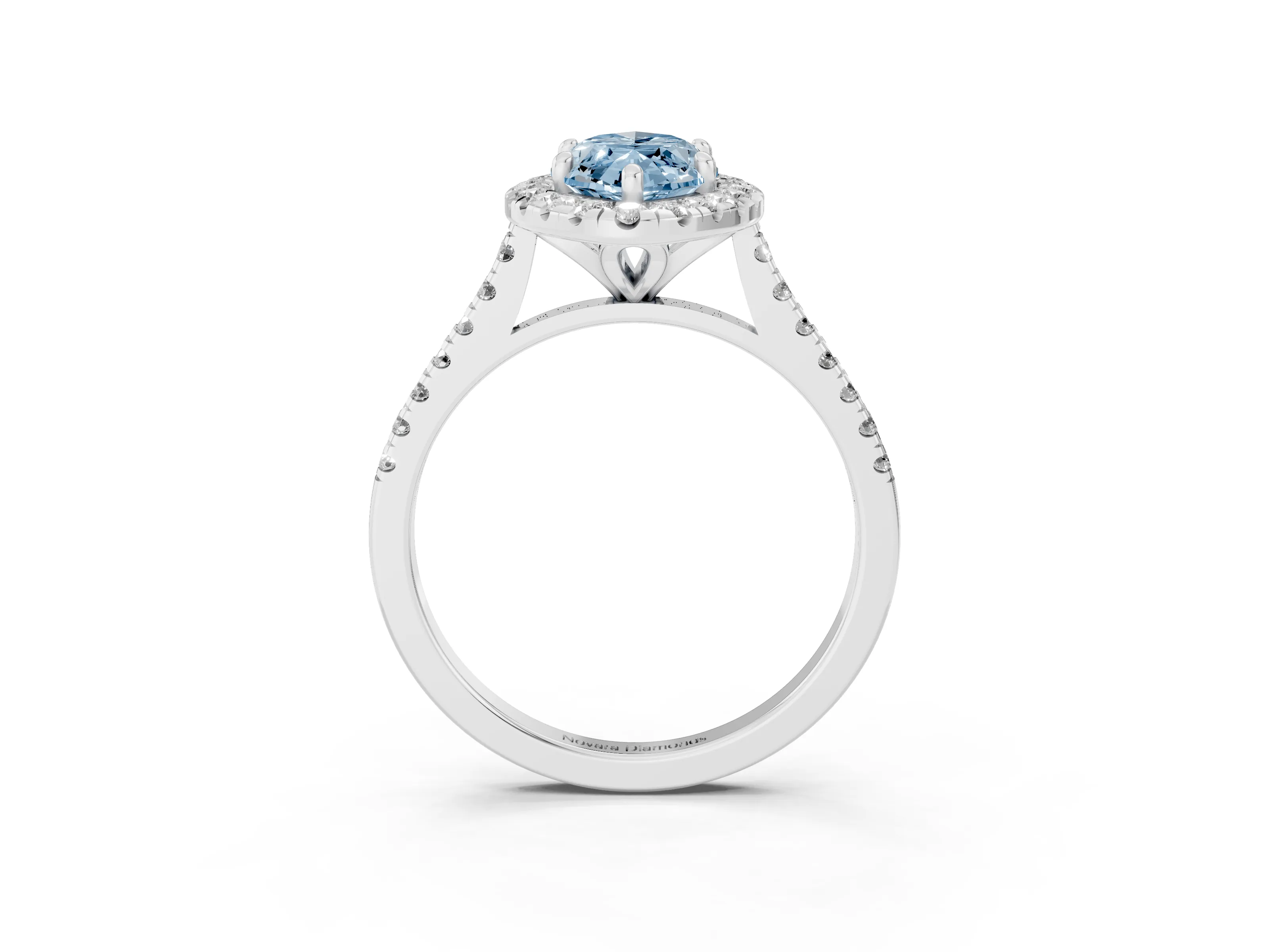 Fancy Blue Marquise Cut Diamond Cushion Halo Ring Set in White gold with Pavé Band