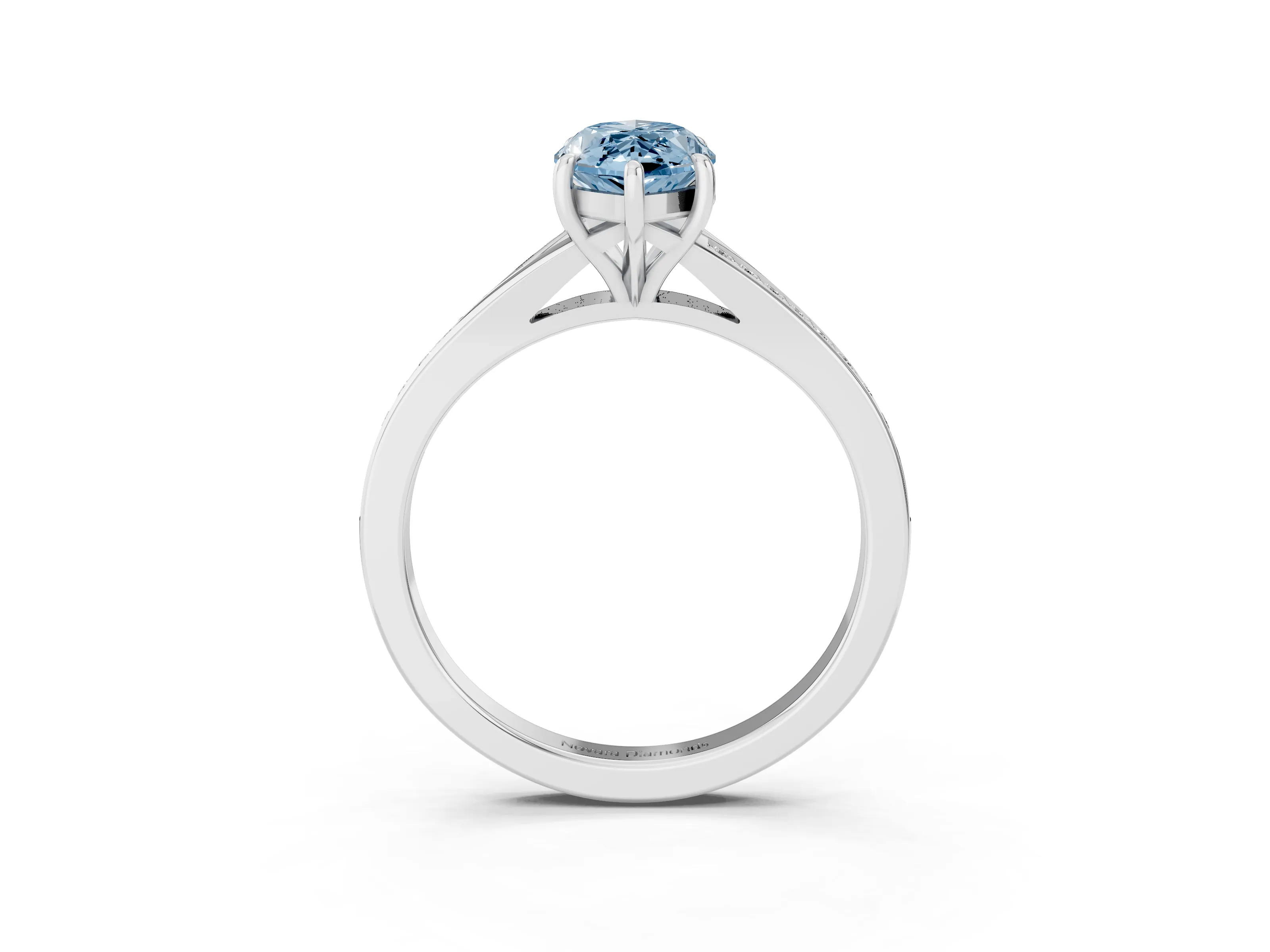 Fancy Blue Marquise Cut Diamond Solitaire Ring Set in Platinum with Pavé Accent Band and Classic Prong Setting