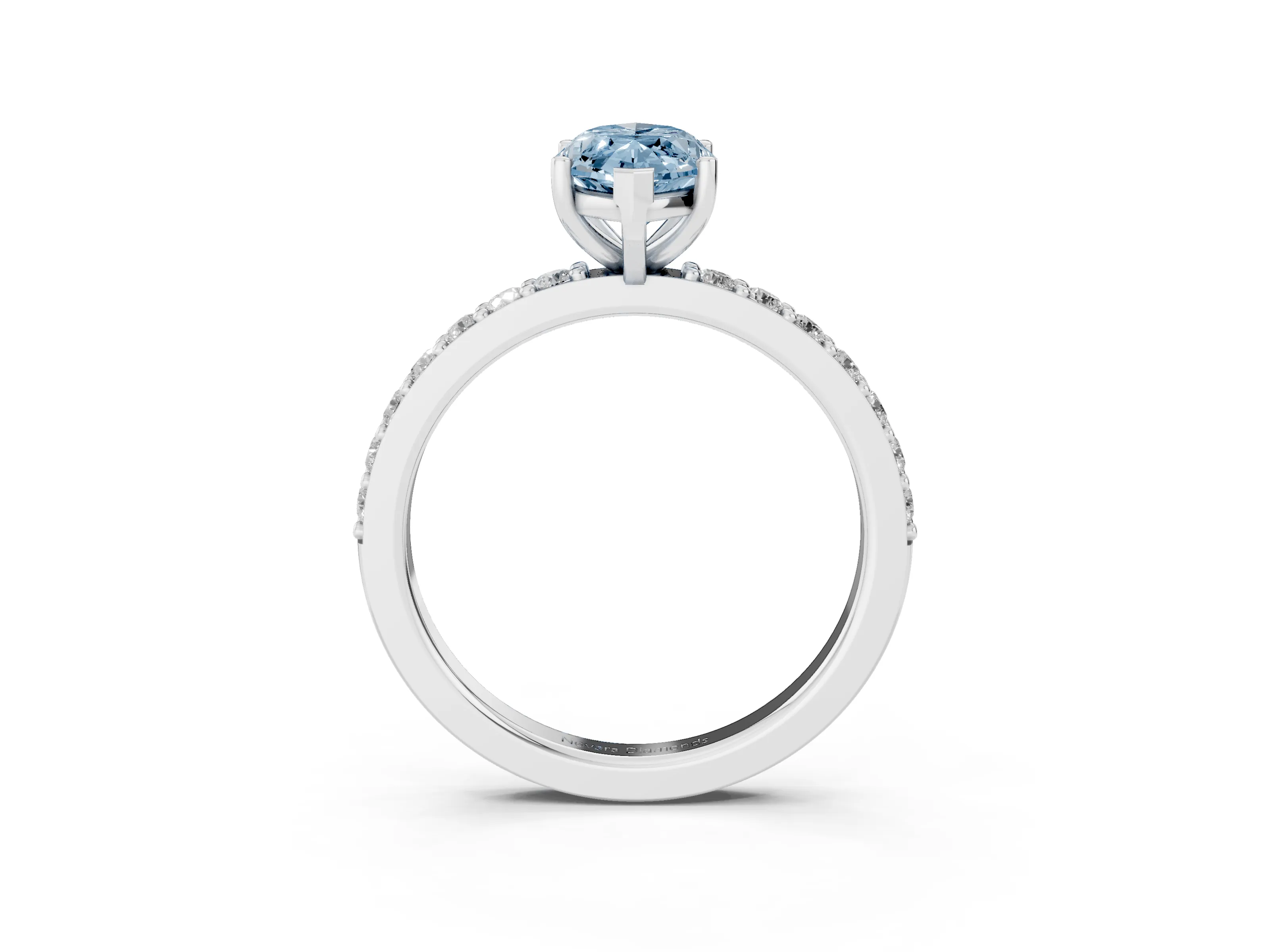 Fancy Blue Marquise Cut Diamond Solitaire Set in Silver with Round Pavé Band and Prong Setting