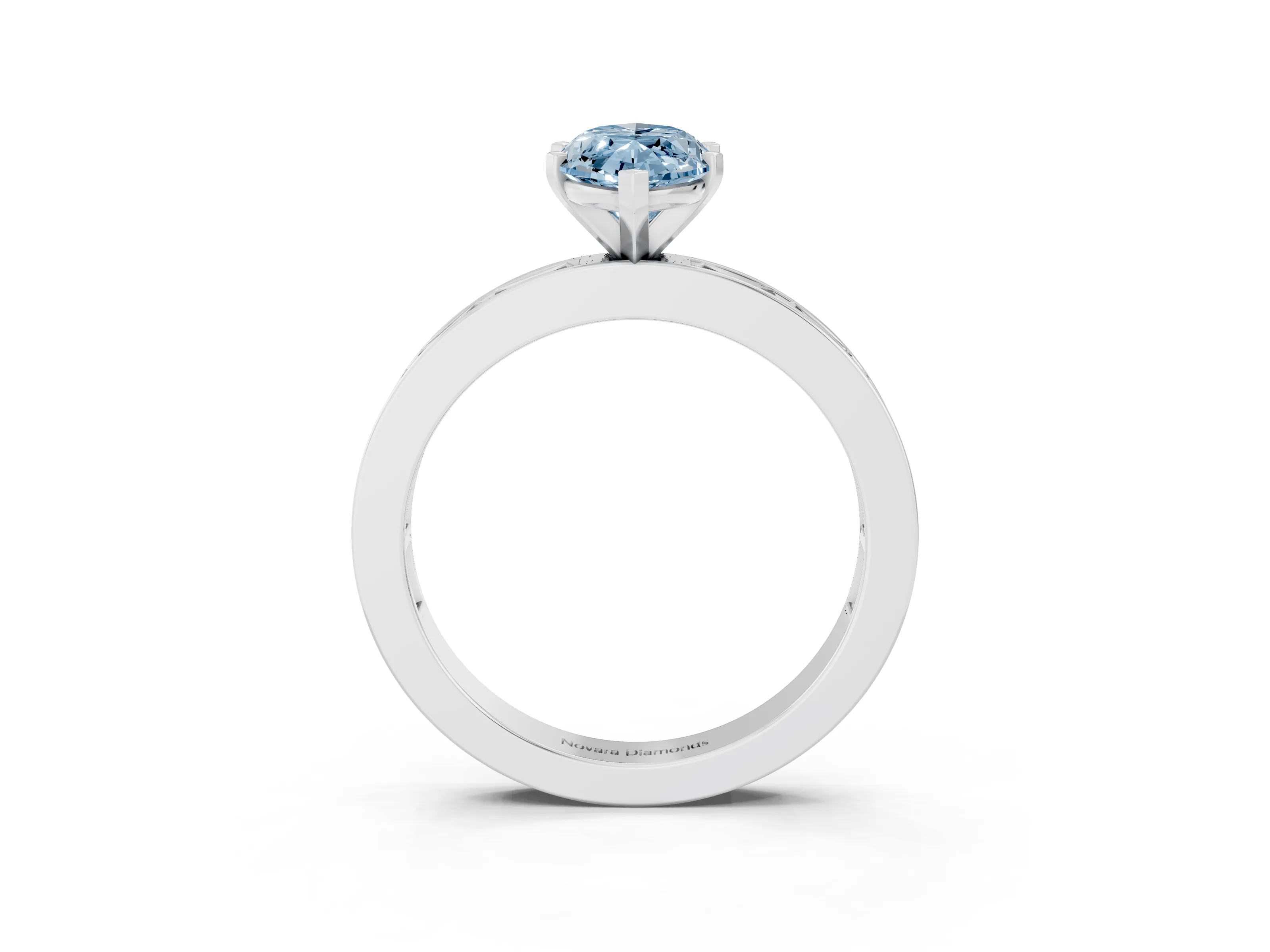 Fancy Blue Marquise Cut Diamond Solitaire Ring Set in White gold with Channel-Set Baguette Band and Prong Setting