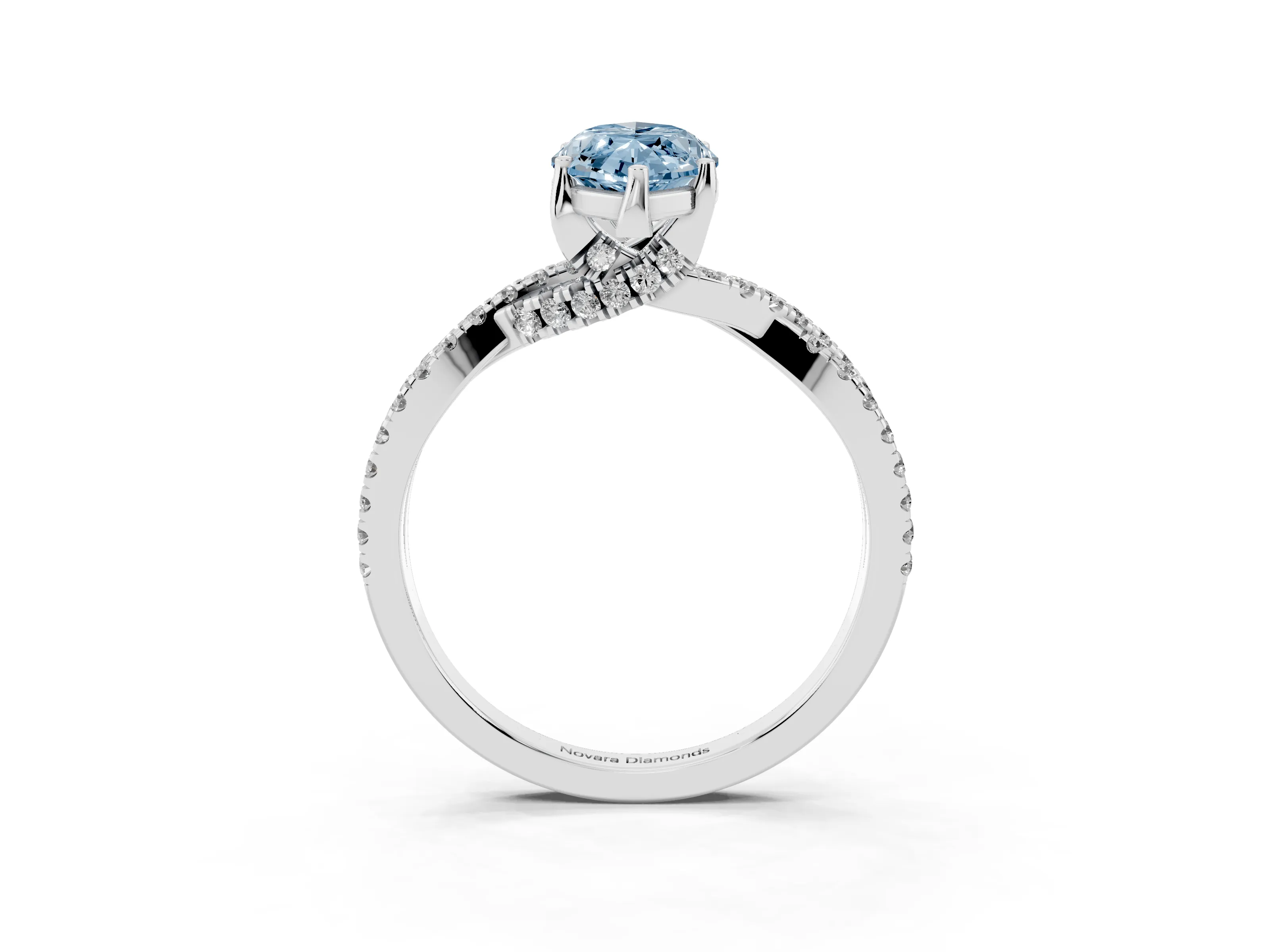 Fancy Blue Marquise Cut Diamond Twist Pavé Solitaire Engagement Ring Set in White gold with Prong Setting