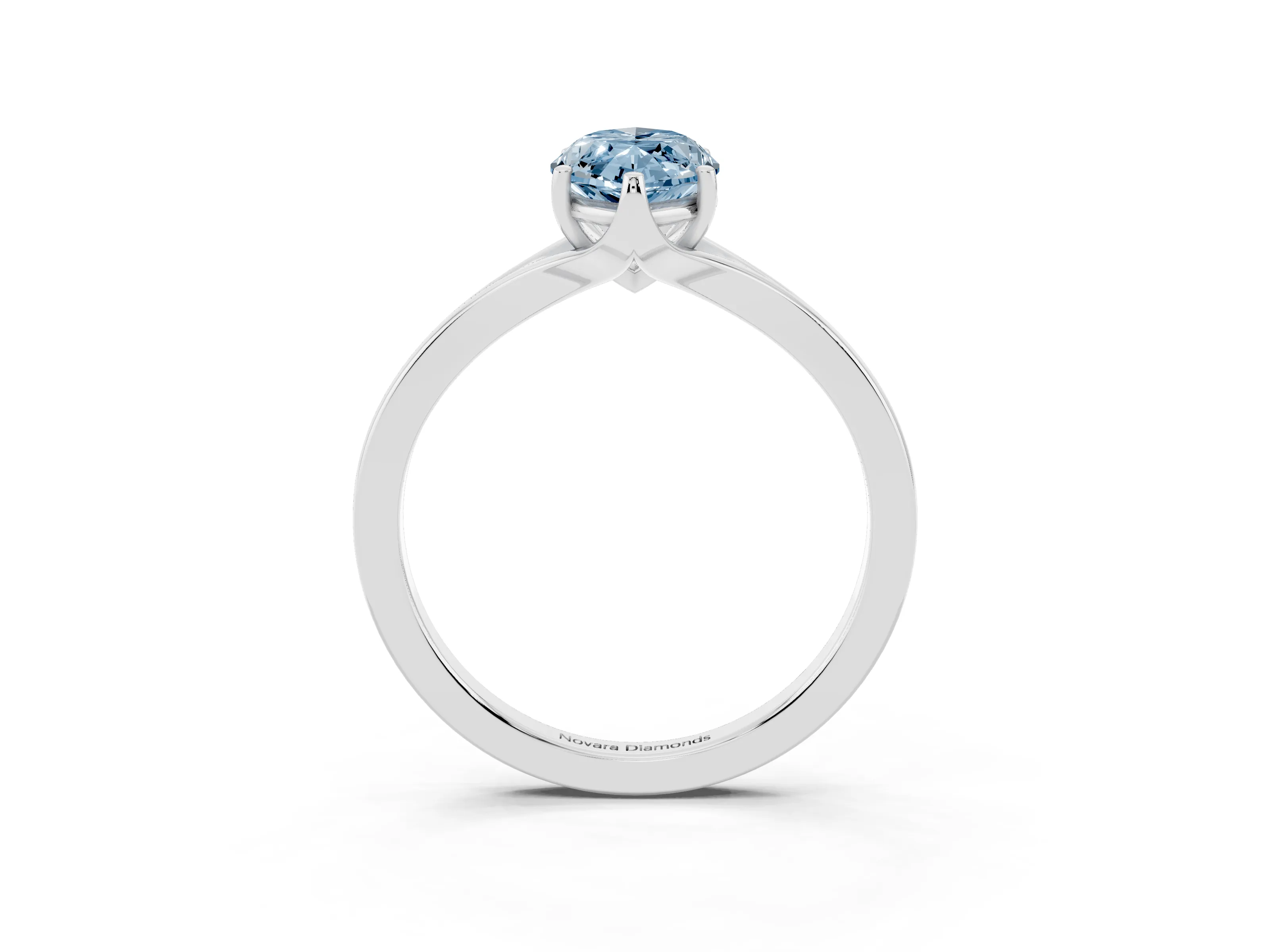 Fancy Blue Marquise Cut Diamond Solitaire Ring Set in Platinum with Polished Tapered Band and Prong Setting