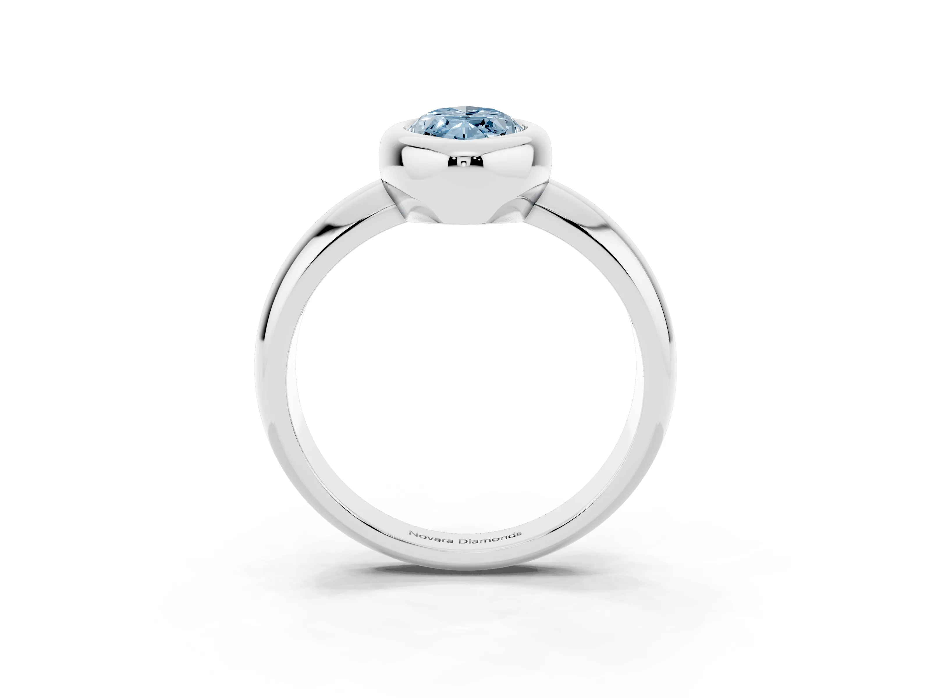 Fancy Blue Bezel Set Marquise Cut Diamond Solitaire Ring Set in Silver with Wide Band