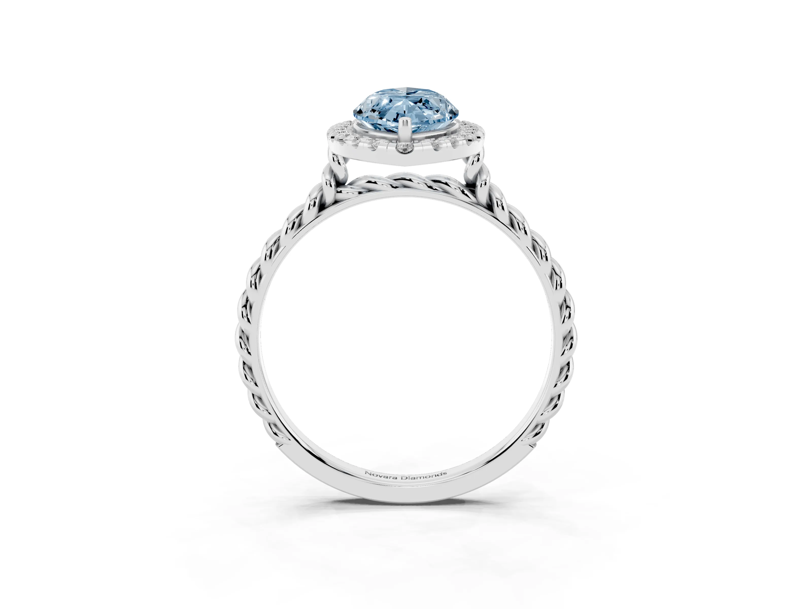 Fancy Blue Marquise Cut Diamond Halo Ring Set in Platinum with Plain Twisted Band