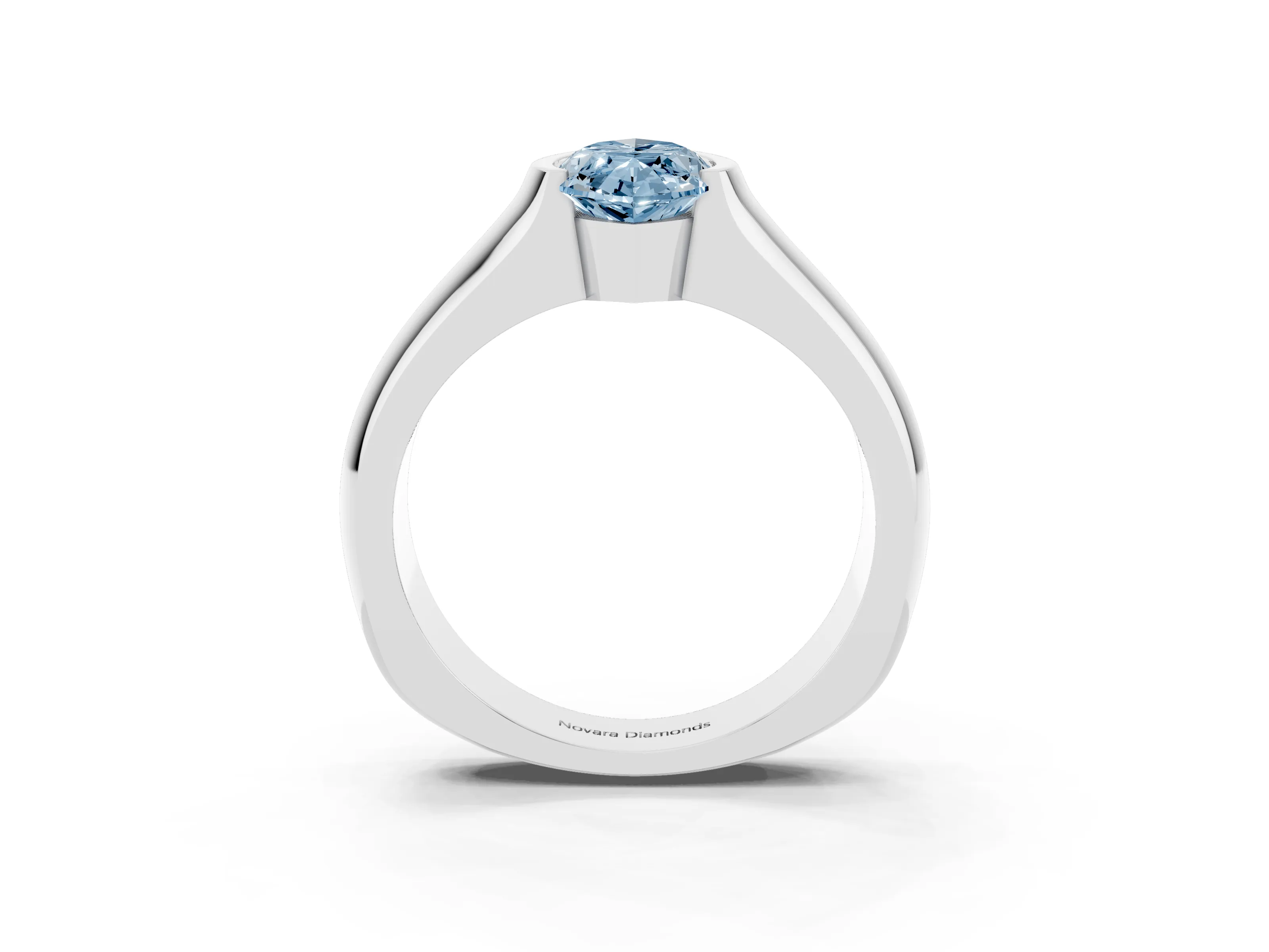 Fancy Blue Marquise Cut Diamond Bezel Solitaire Ring Set in White gold with Wide Band