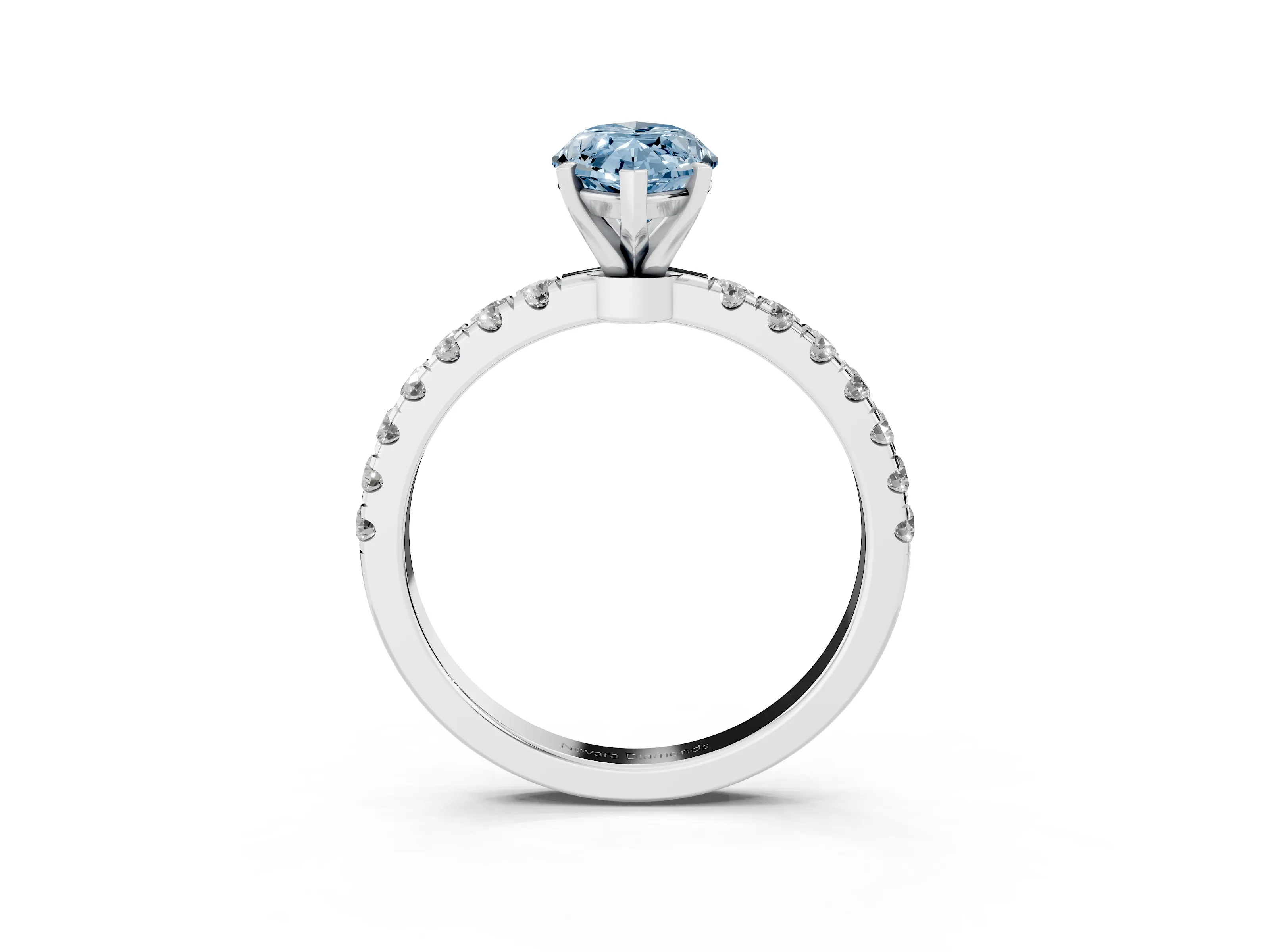 Fancy Blue Marquise Cut Diamond Solitaire Ring Set in White gold with Pavé Accents and Prong Setting