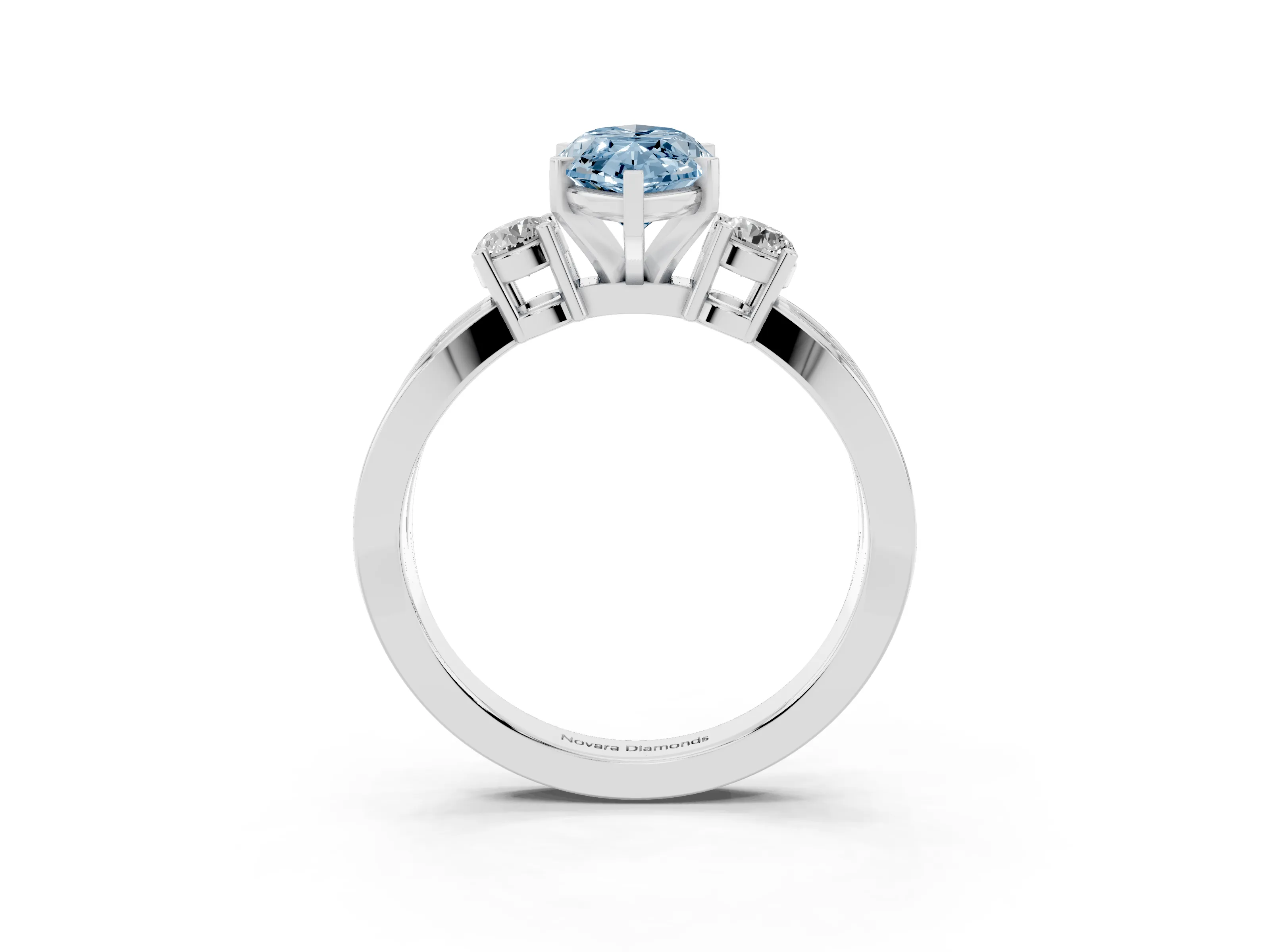 Fancy Blue Three-Stone Marquise Cut Diamond Twist Band Ring Set in White gold with Pavé Accents and Prong Setting