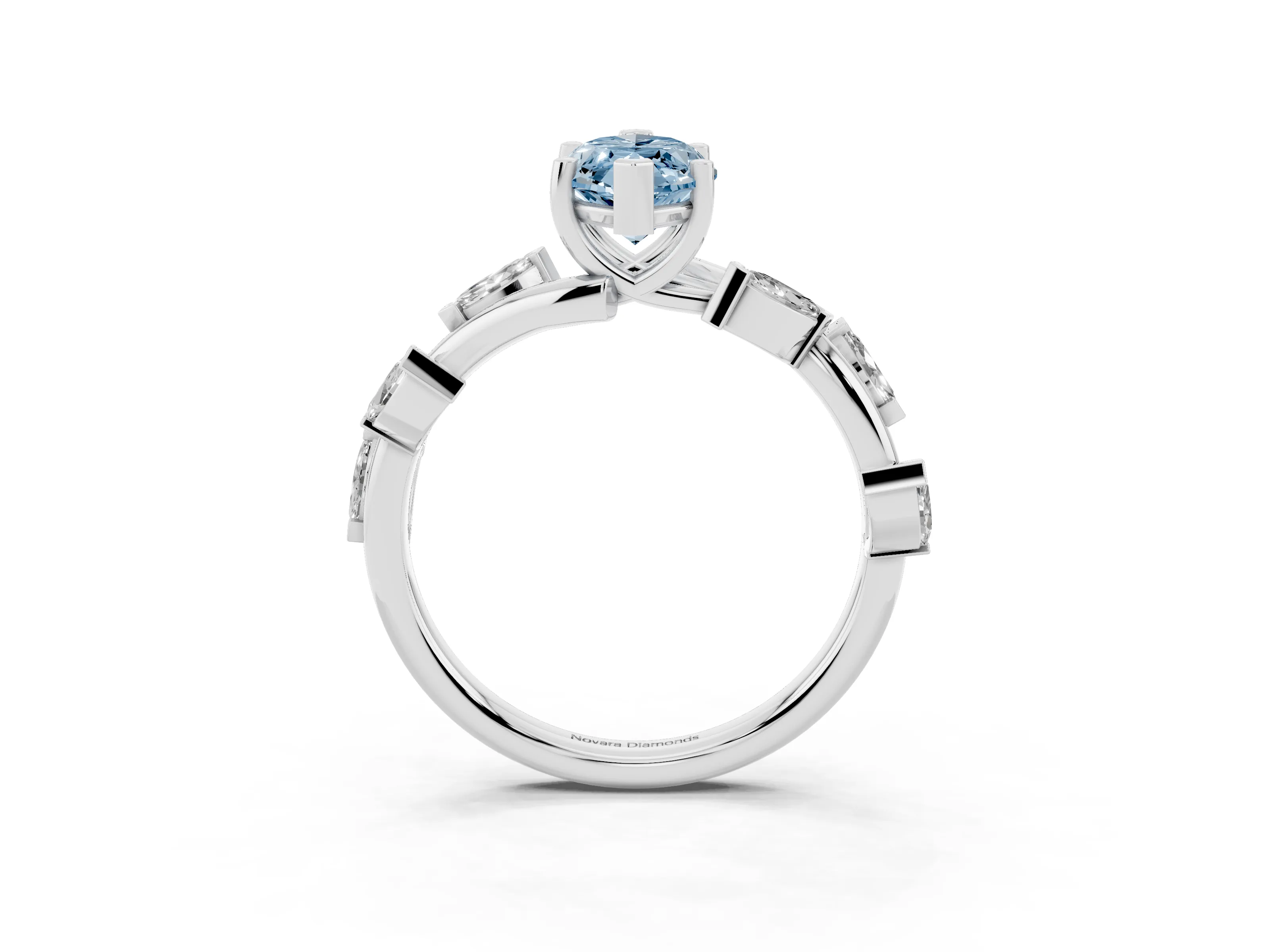 Fancy Blue Marquise Cut Diamond Solitaire Ring Set in White gold with Twisted Marquise Accent Band