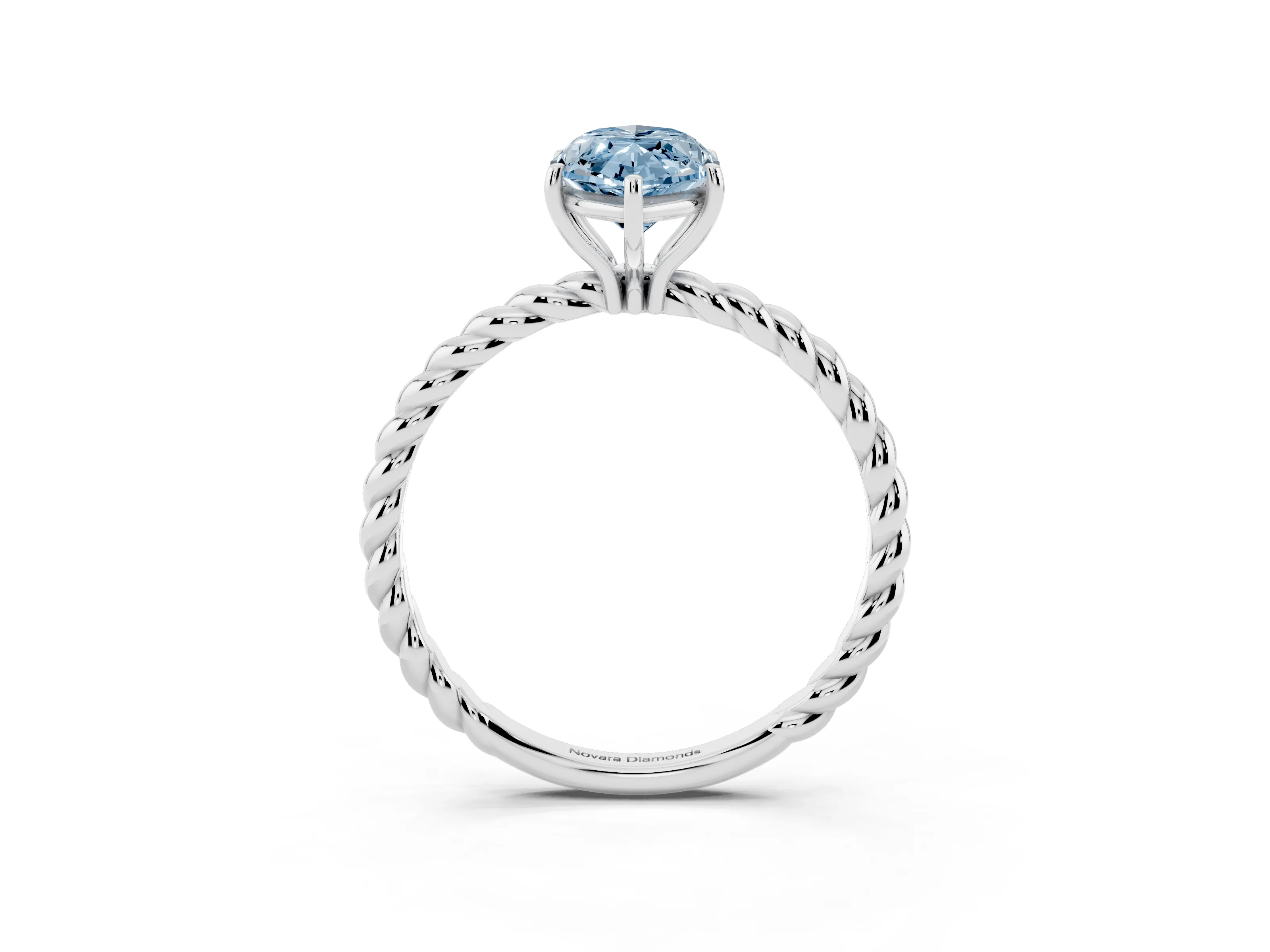 Fancy Blue Marquise Cut Diamond Solitaire Ring Set in Silver with Twist Band and Prong Setting