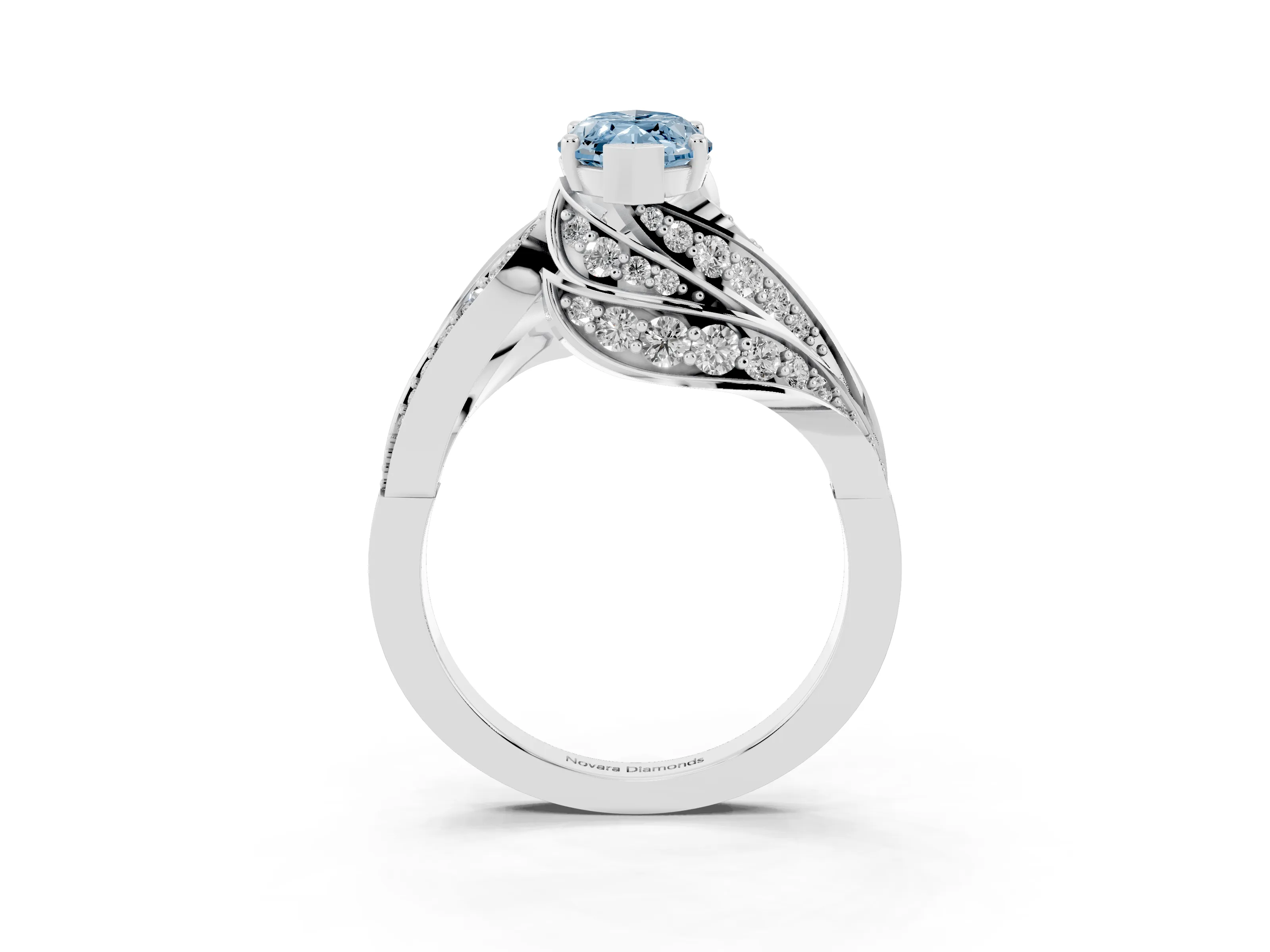 Fancy Blue Marquise Cut Diamond Solitaire Ring Set in Platinum with Layered Twist Pavé Band