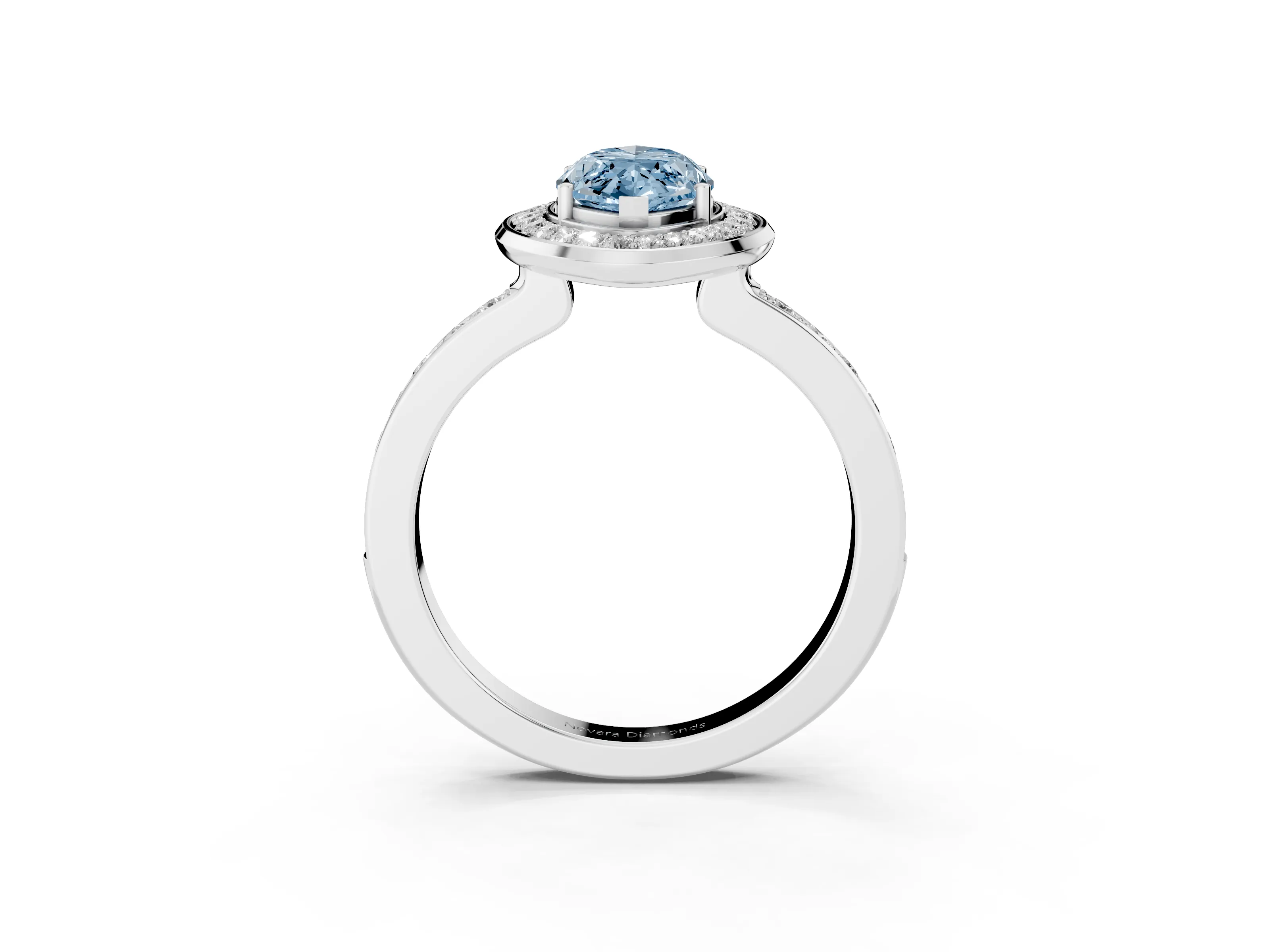 Fancy Blue Marquise Cut Diamond Halo Ring Set in White gold with Bezel Frame and Pavé Band