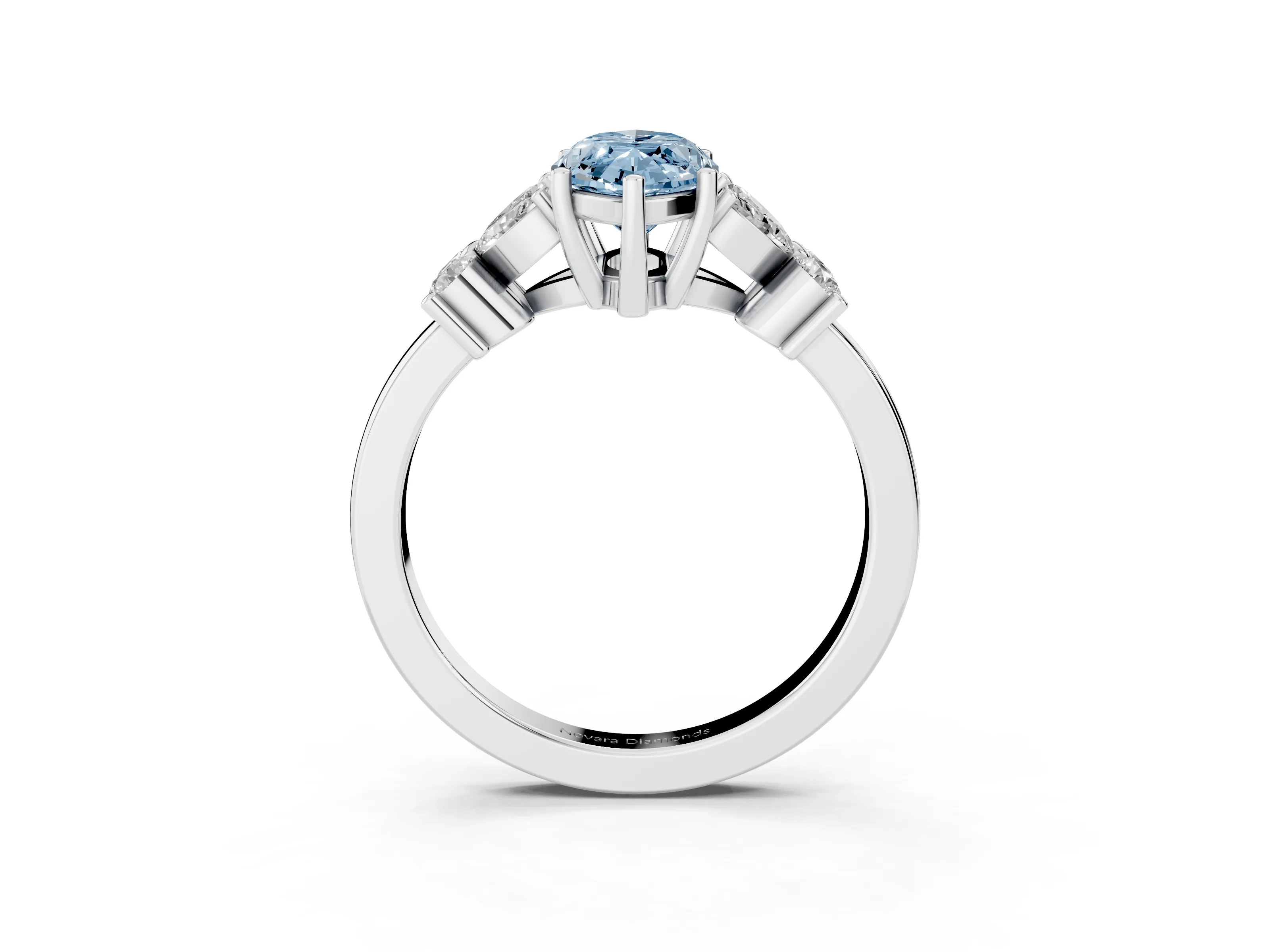 Fancy Blue Marquise Cut Diamond Floral Cluster Ring Set in Silver with Marquise Petals and Prong Setting