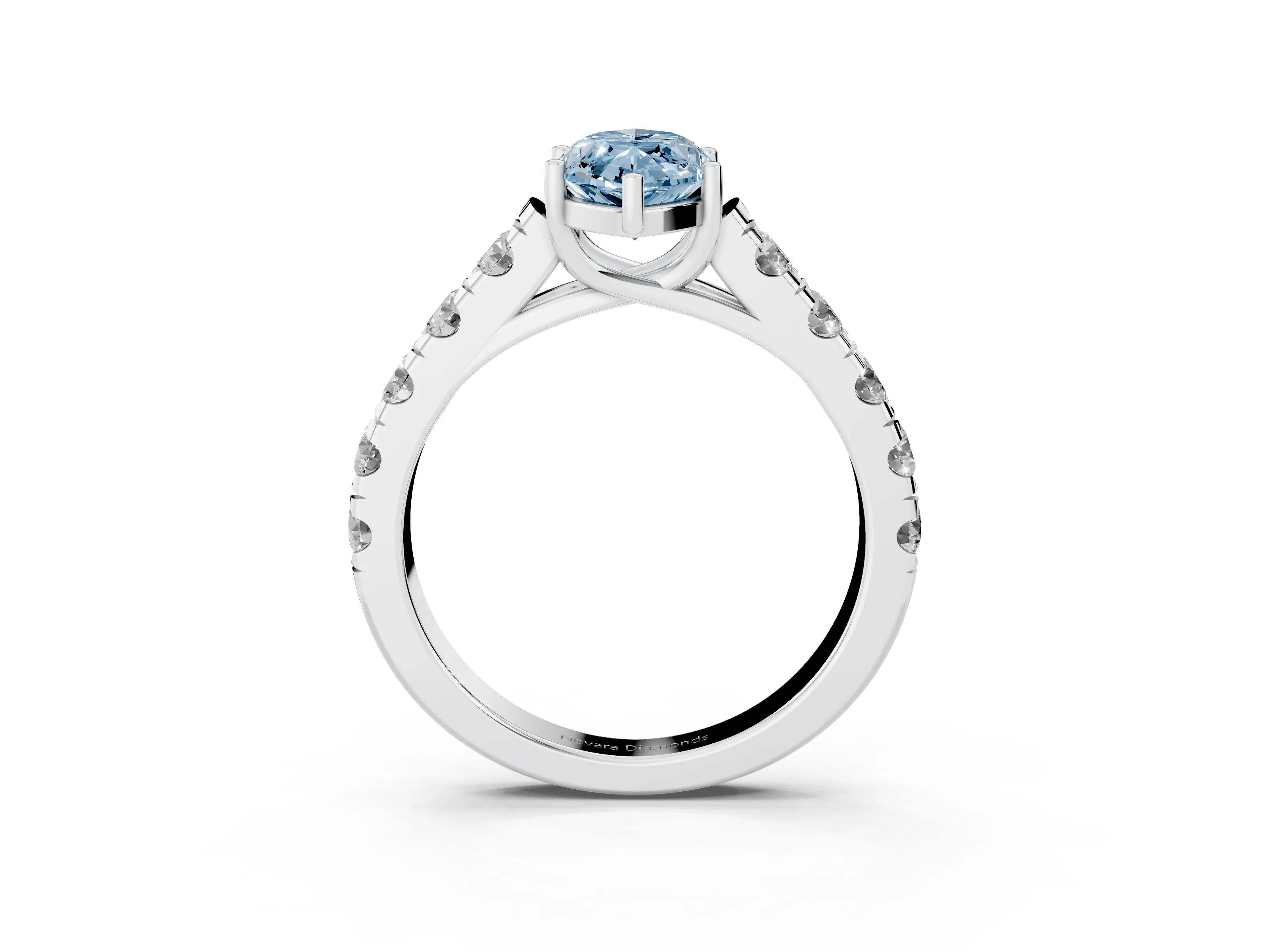 Fancy Blue Marquise Cut Diamond Solitaire Ring Set in Platinum with Cut-Down Micro Pavé Band and Prong Setting