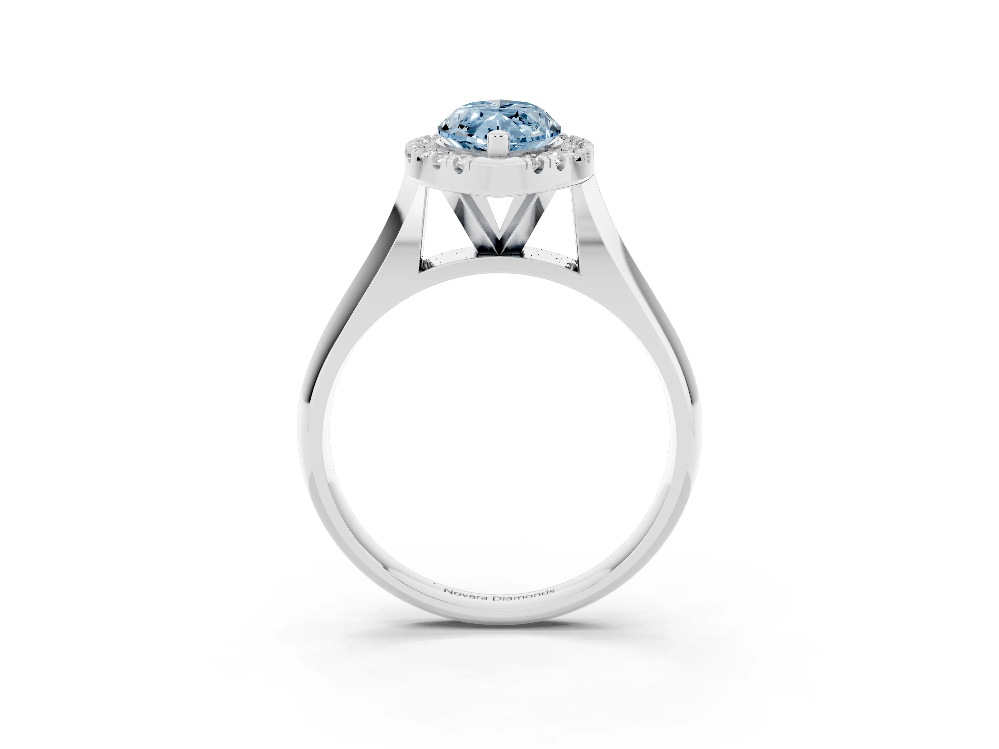 Fancy Blue Marquise Cut Diamond Halo Solitaire Engagement Ring Set in Platinum with Square Band and Prong Setting
