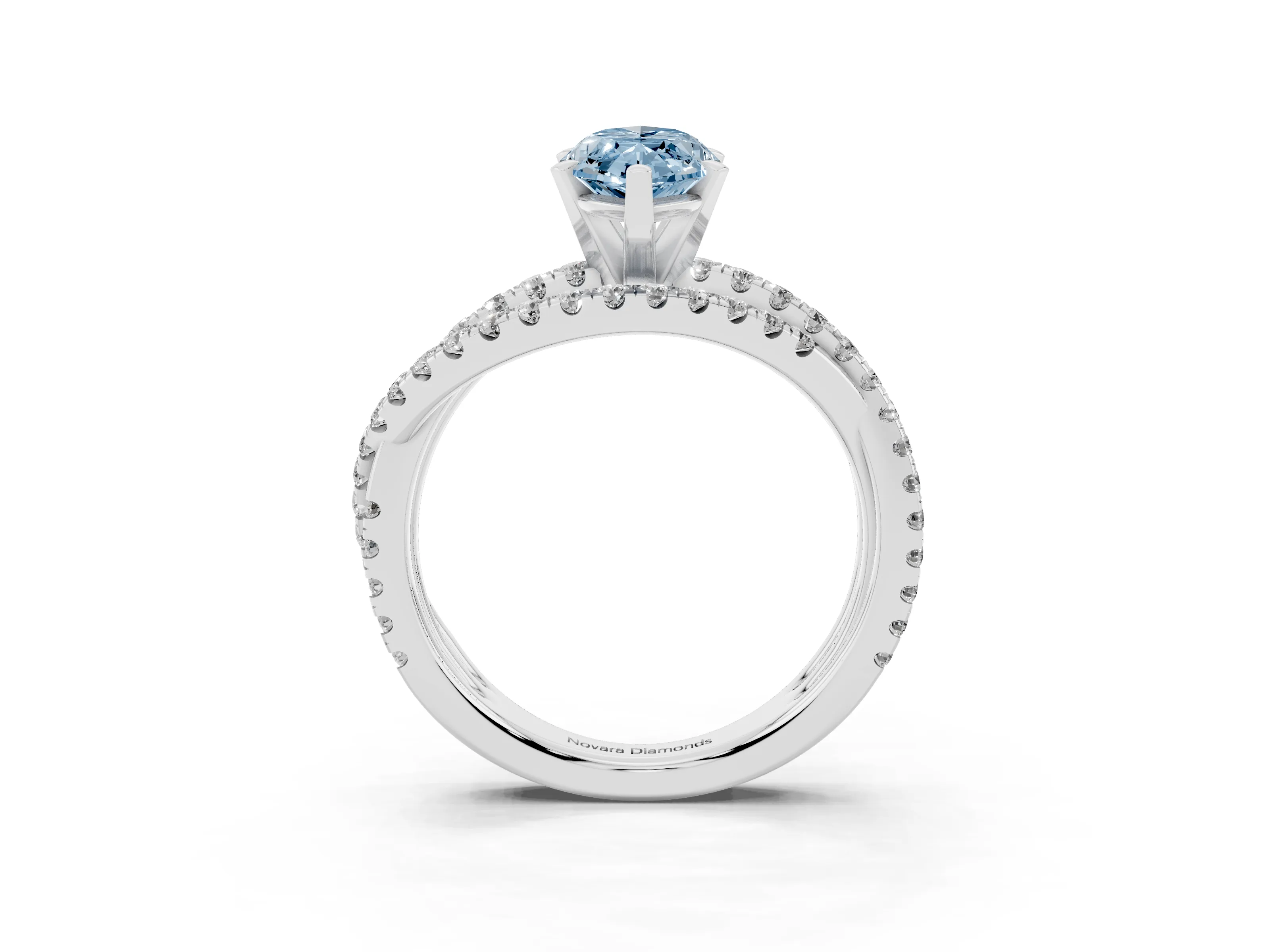 Fancy Blue Marquise Cut Diamond Solitaire Twist Band Ring Set in Silver with Pavé Setting and Prong Head