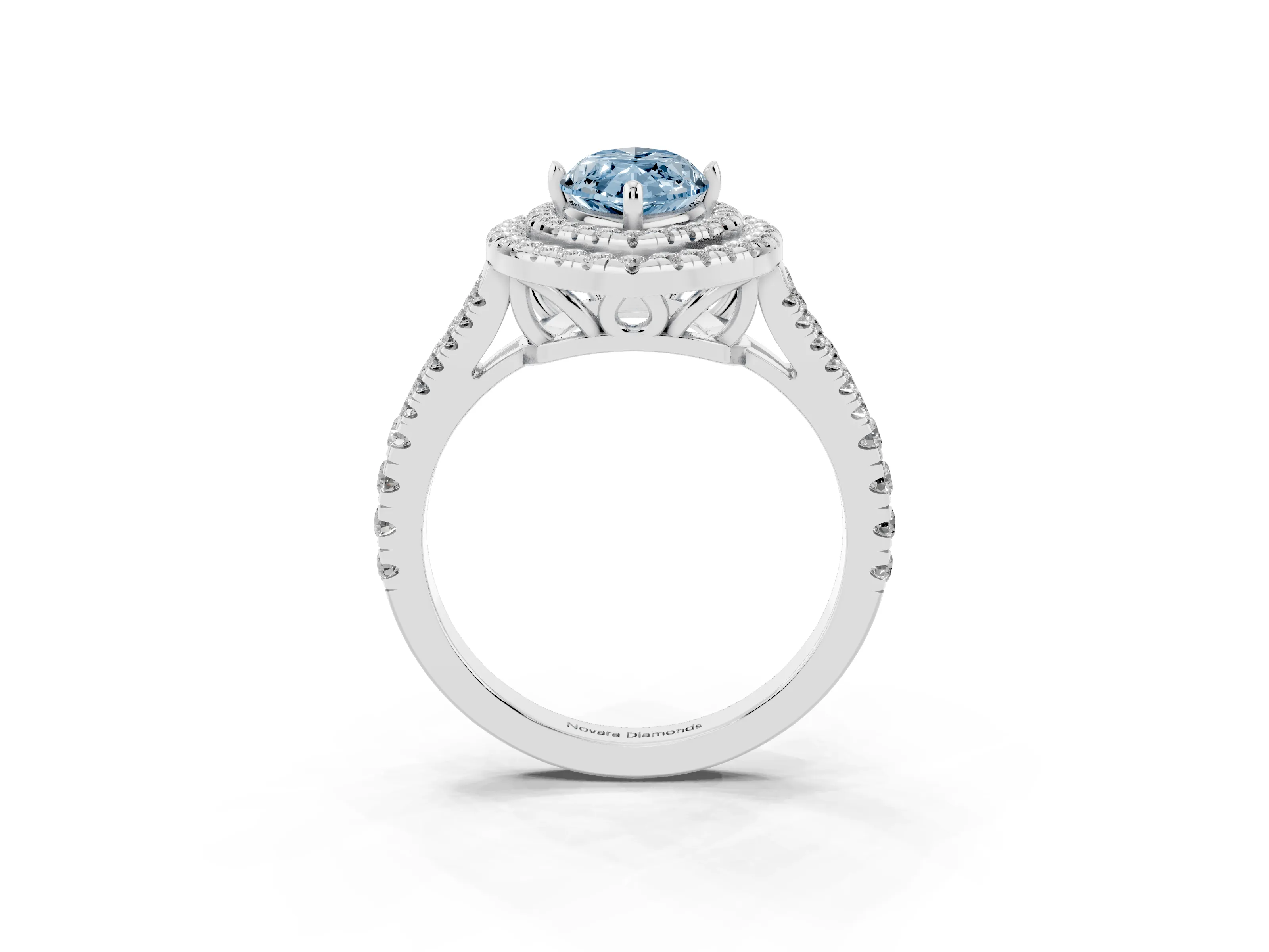 Fancy Blue Marquise Cut Diamond Double Halo Ring Set in Silver with Pavé Band