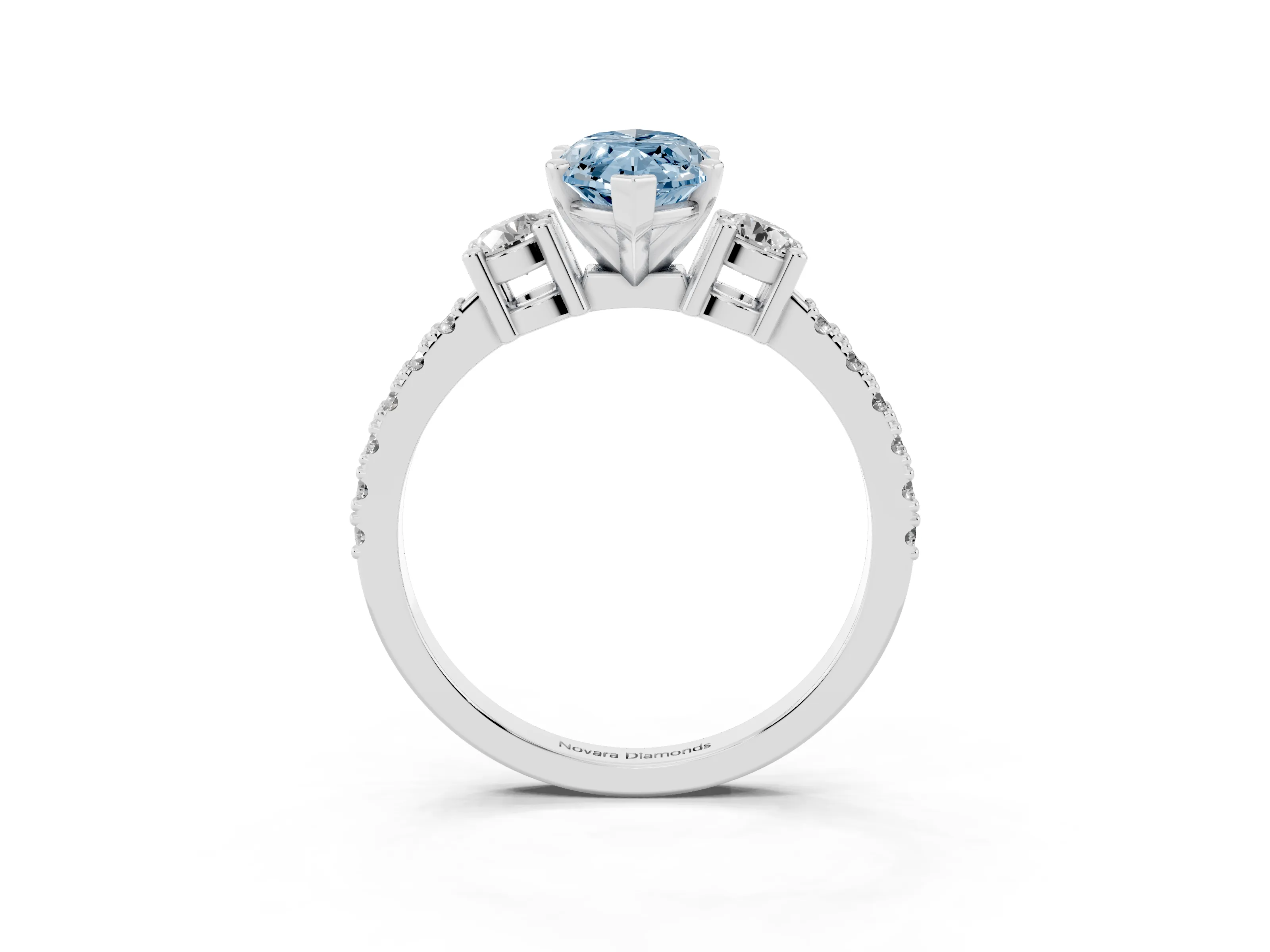 Fancy Blue Three-Stone Marquise Cut Diamond Pavé Band Ring Set in Silver with Prong Setting