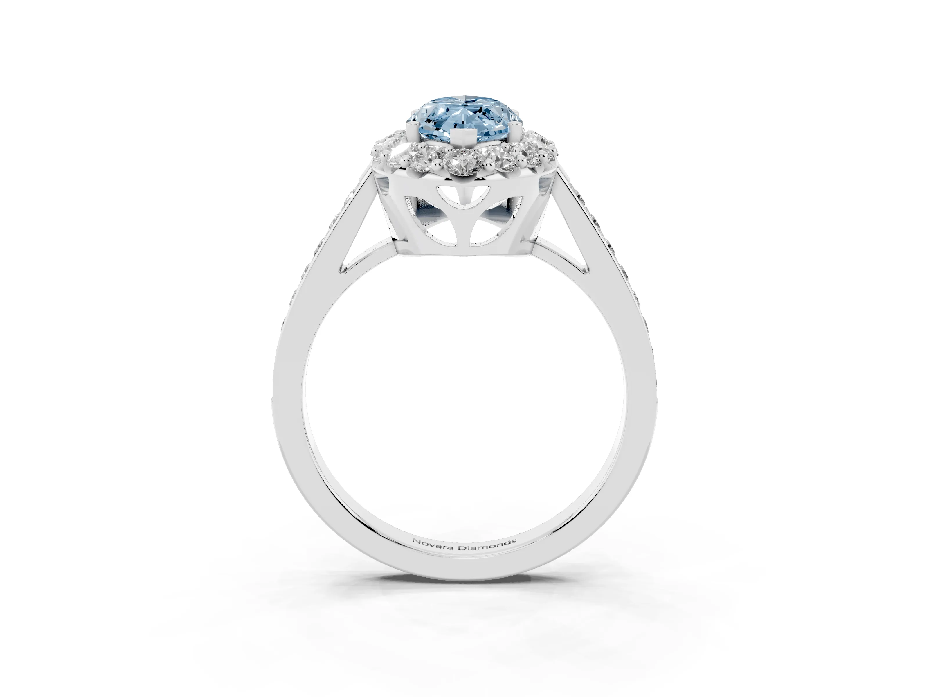 Fancy Blue Marquise Cut Diamond Floral Halo Ring Set in Silver with Pavé Band and Prong Setting