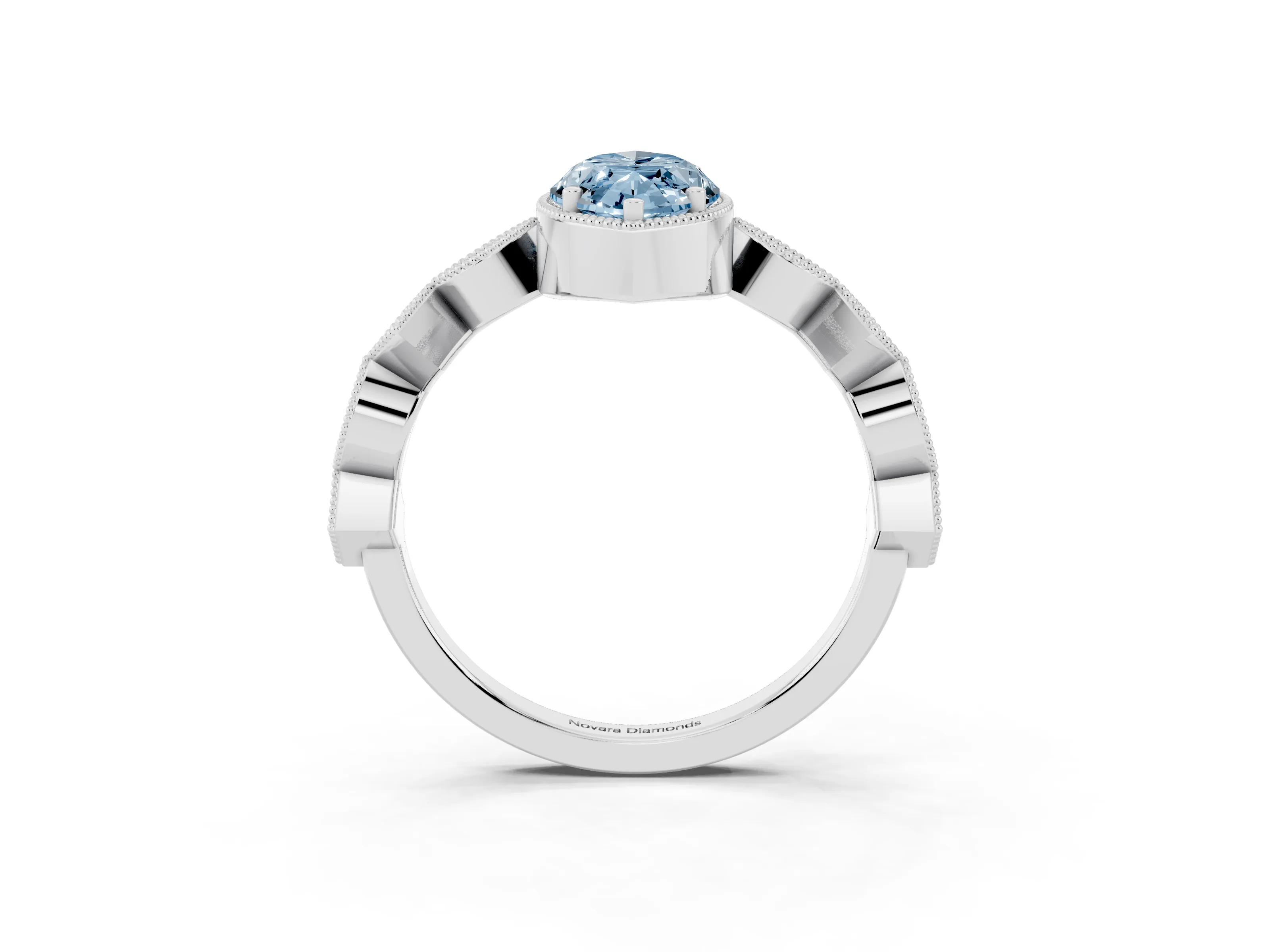 Fancy Blue Marquise Cut Diamond Milgrain Marquise Twist Band Ring Set in White gold with Prong Setting