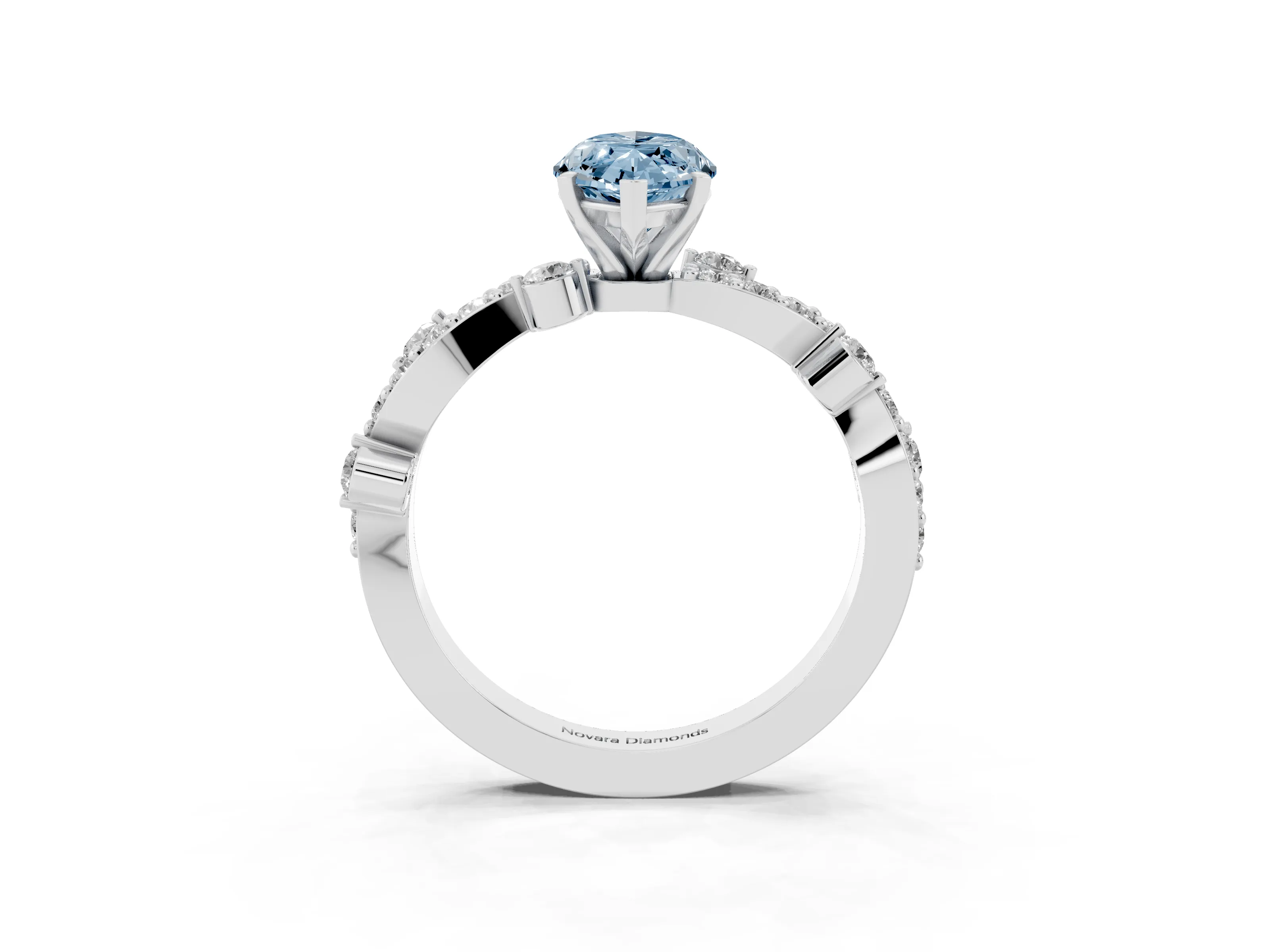Fancy Blue Marquise Cut Diamond Solitaire Twisted Band Set in White gold with Pavé Setting
