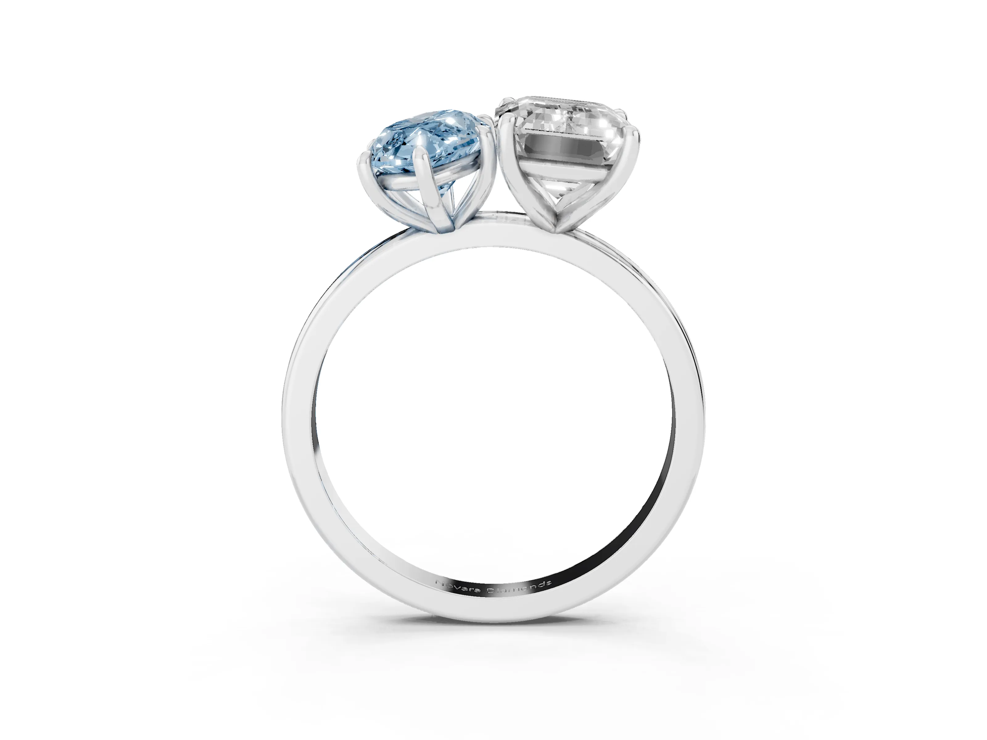 Fancy Blue Marquise Cut and Emerald Cut Toi Moi Ring Set in White gold with Prong Setting