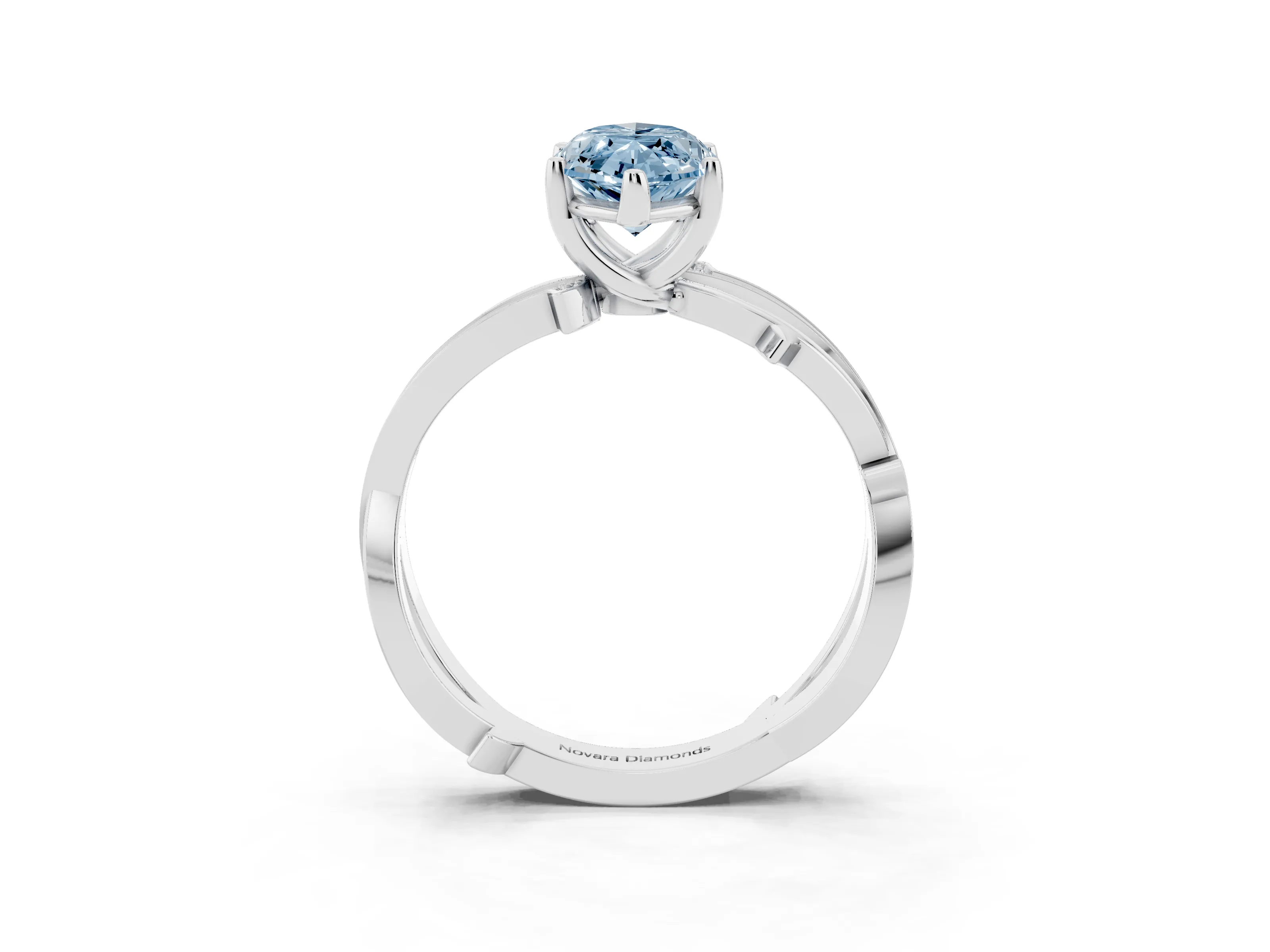 Fancy Blue Marquise Cut Diamond Pavé Twist Band Solitaire Ring Set in Silver with Prong Setting