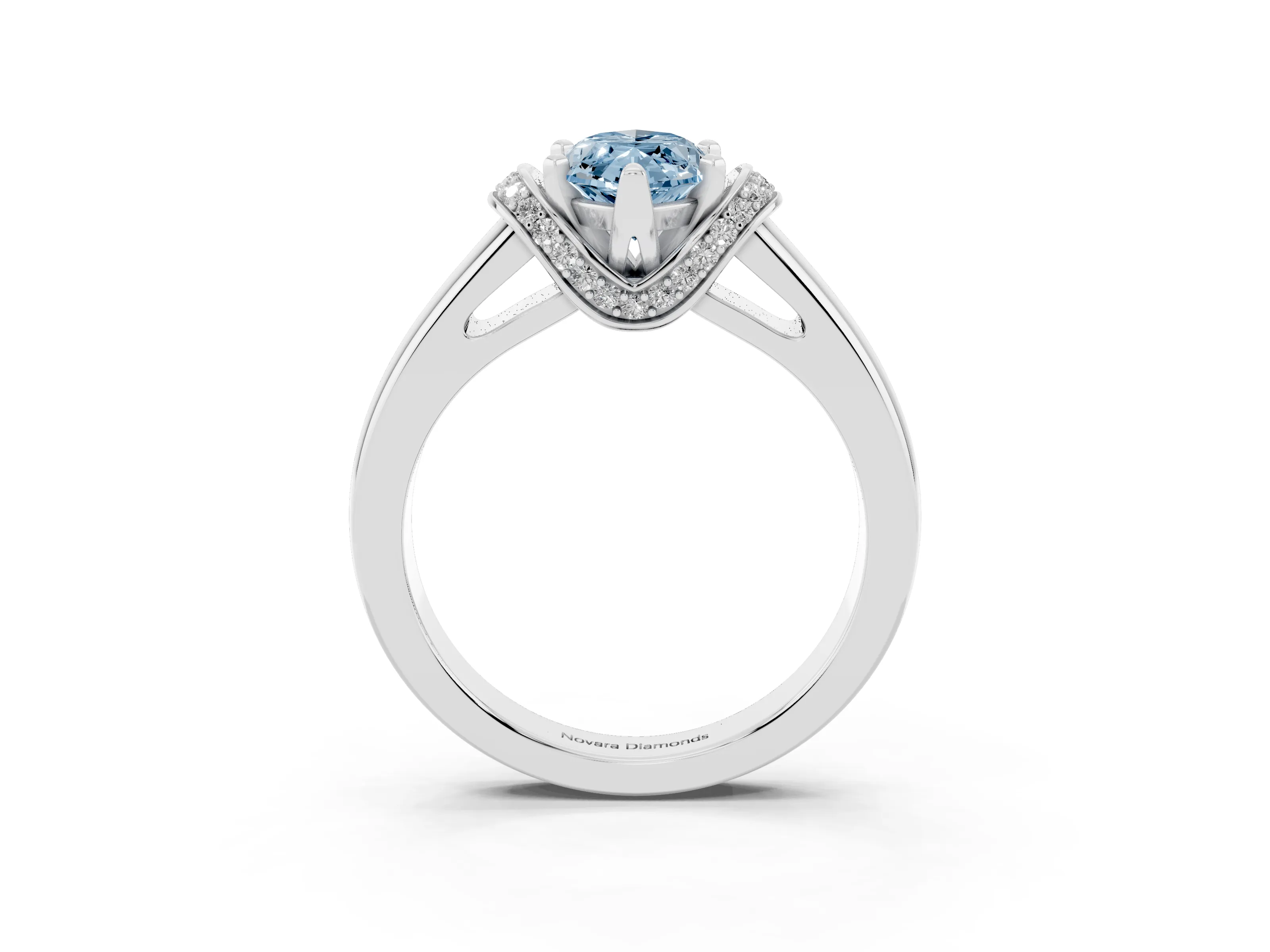 Fancy Blue Marquise Cut Diamond Pavé Band Solitaire Ring Set in Silver with Prong Setting
