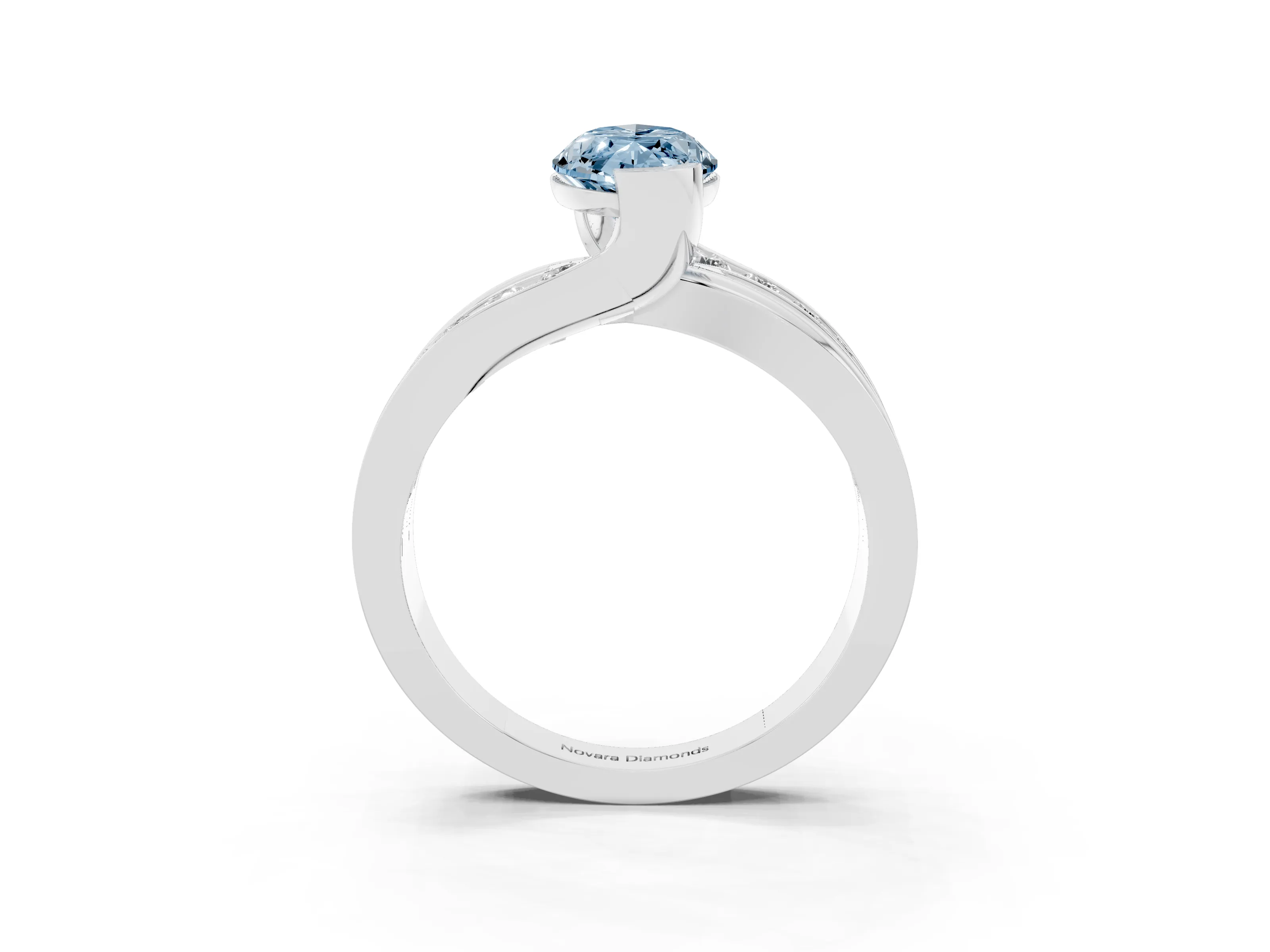 Fancy Blue Marquise Cut Diamond Solitaire Ring Set in Platinum with Channel Set Split Shank and Tension Prongs